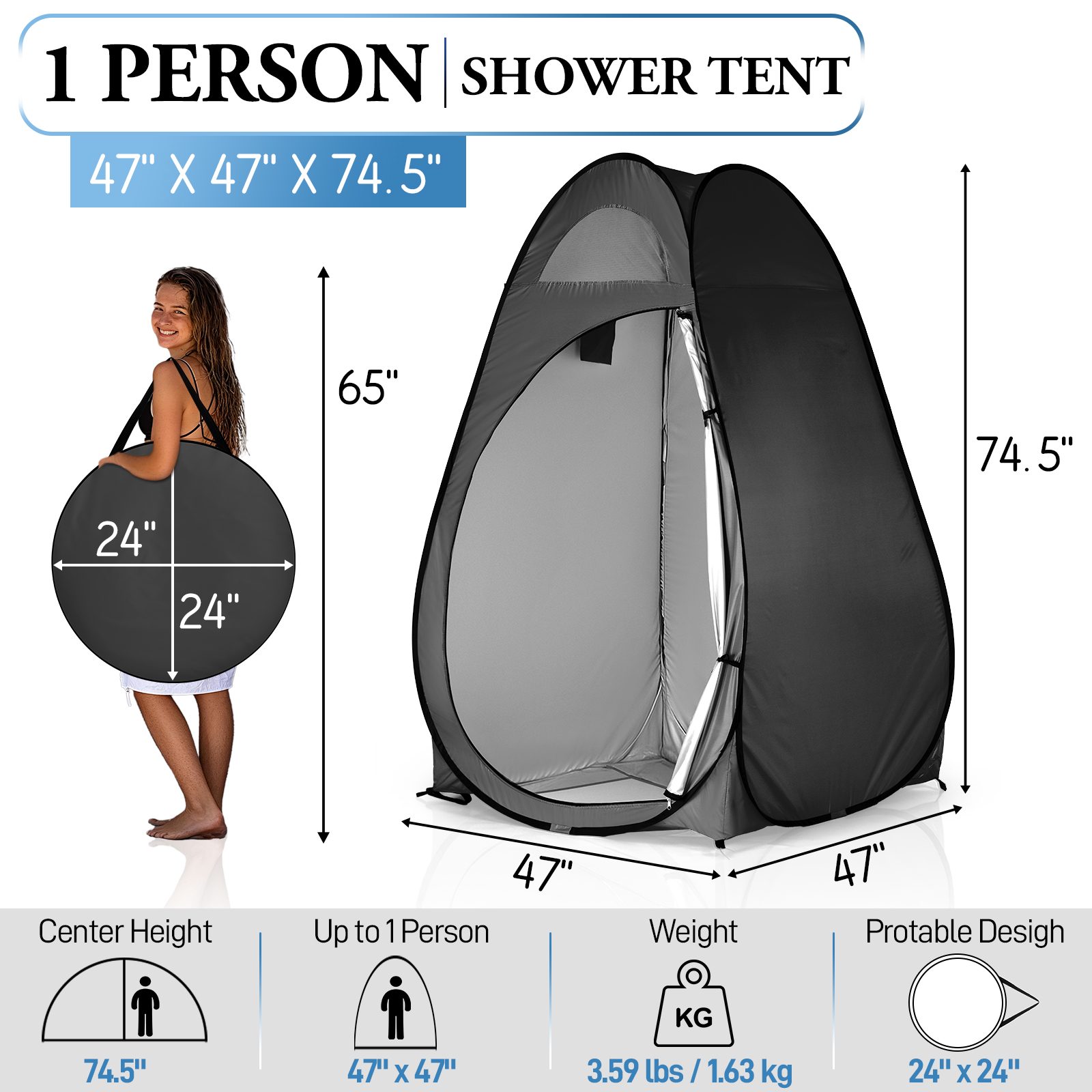 1-2 People Portable Outdoor Pop-up Toilet Dressing Room Privacy Shelter