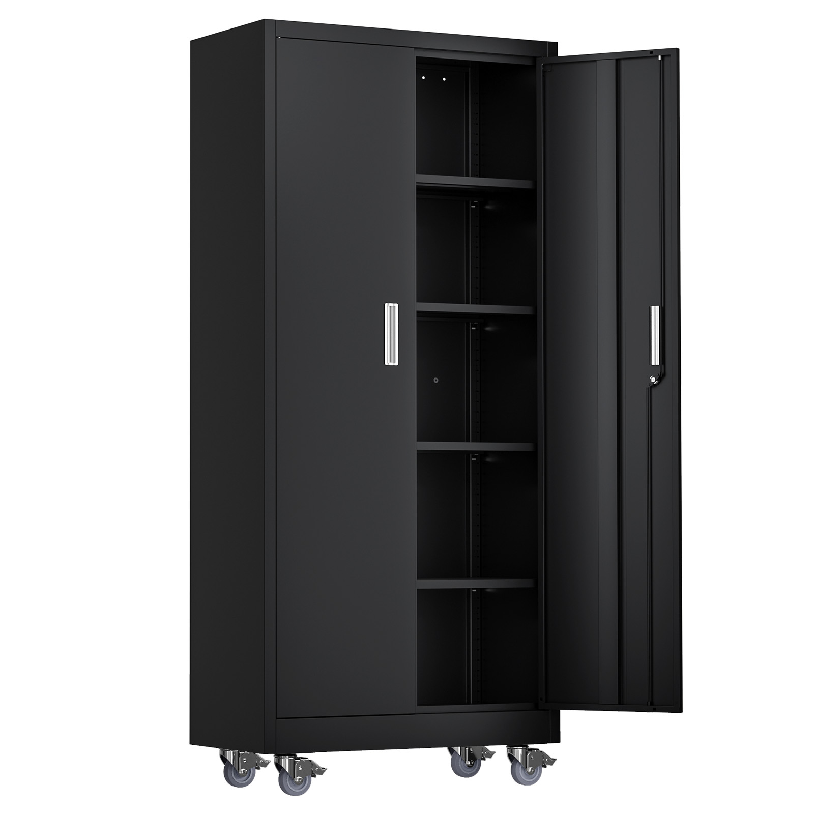 71" Tall Garage Tool Cabinet with Adjustable Shelves & Wheels, 750 lbs Capacity