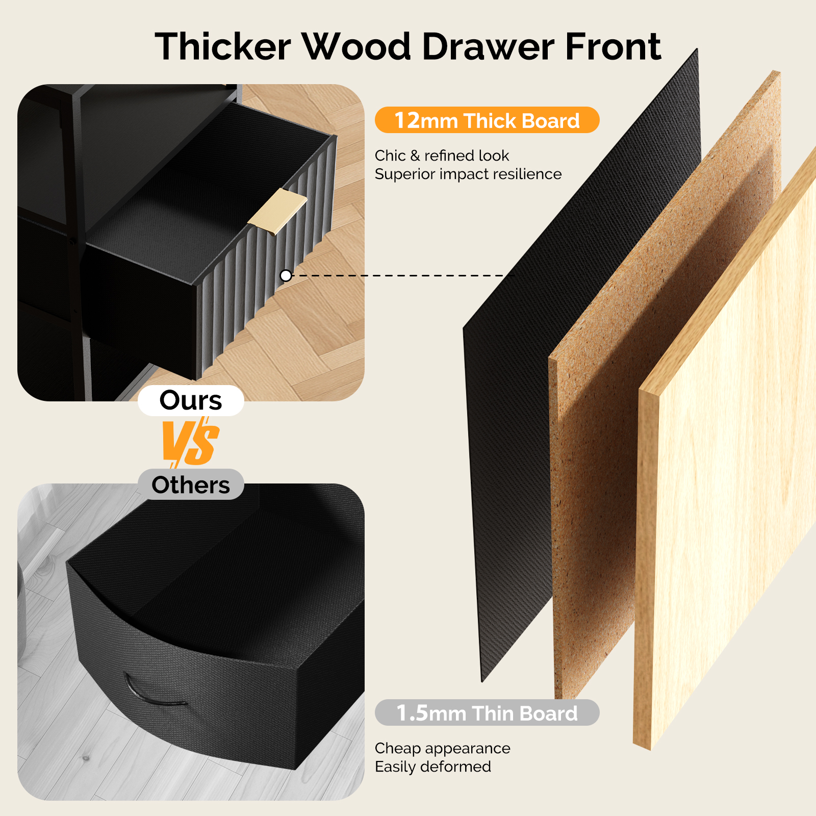 Nightstand with Charging Station Fabric Drawers Fluted Night Stand for Bedroom