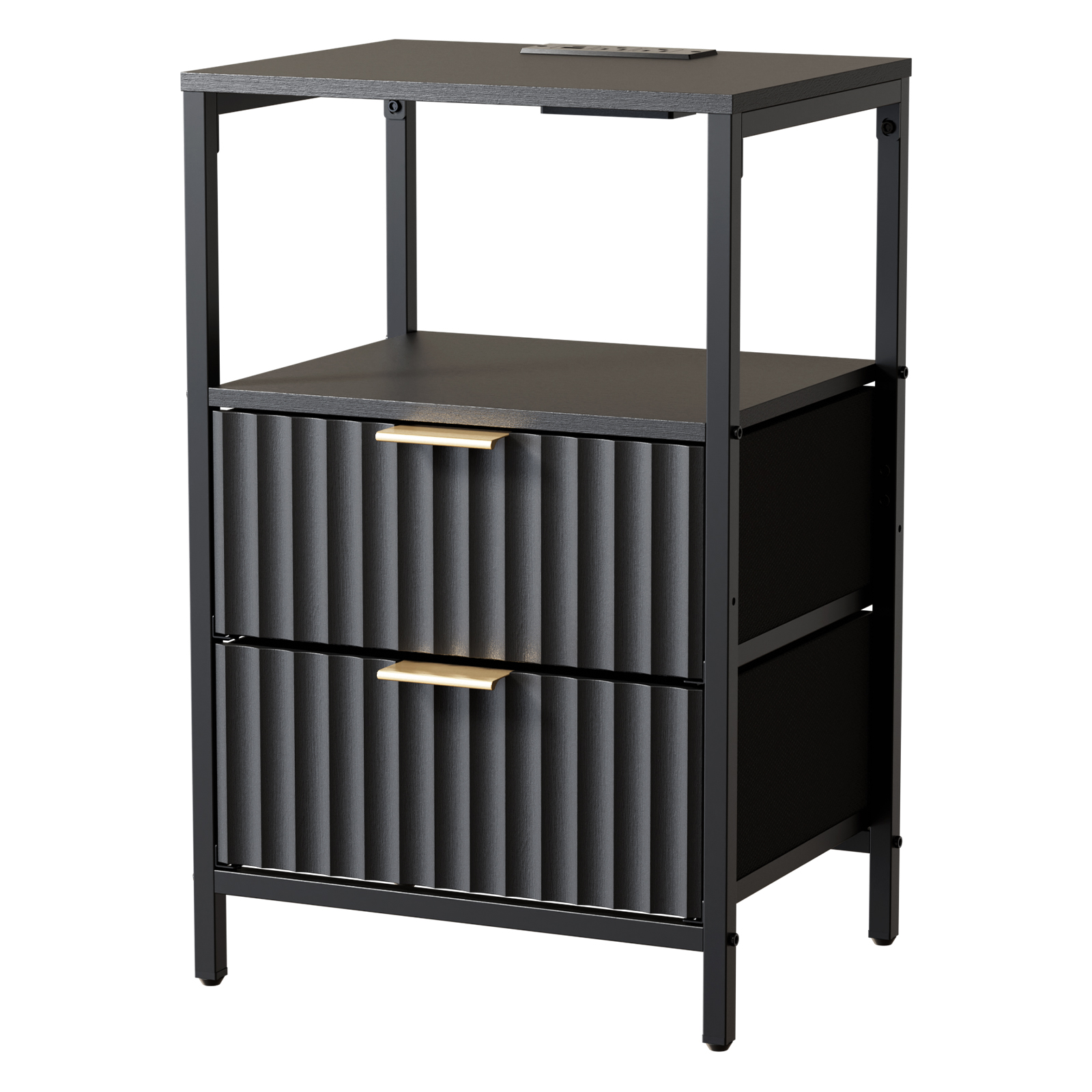 Nightstand with Charging Station Fabric Drawers Fluted Night Stand for Bedroom