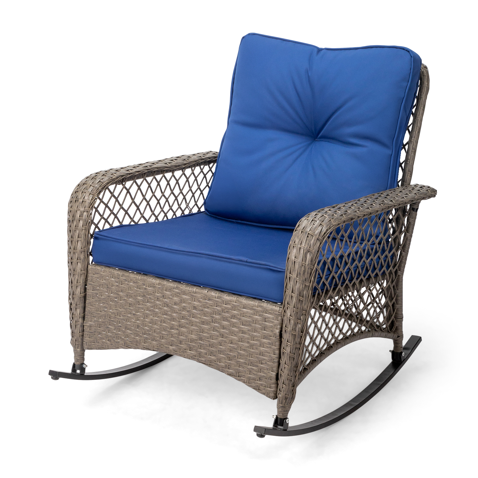 Wicker Patio Rattan All-Weather Rocking Chair w/ Cushions, In/Outdoor Garden
