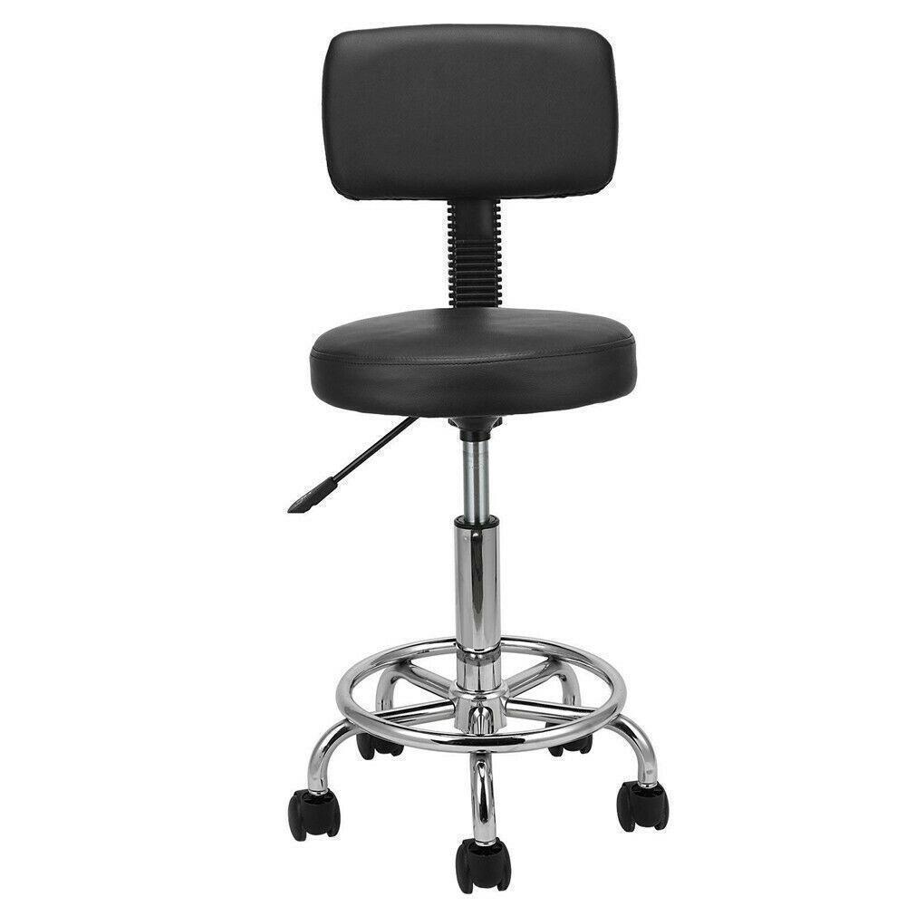 Adjustable Rolling Salon Stool Spa Stool Pedicure Chair Black & White