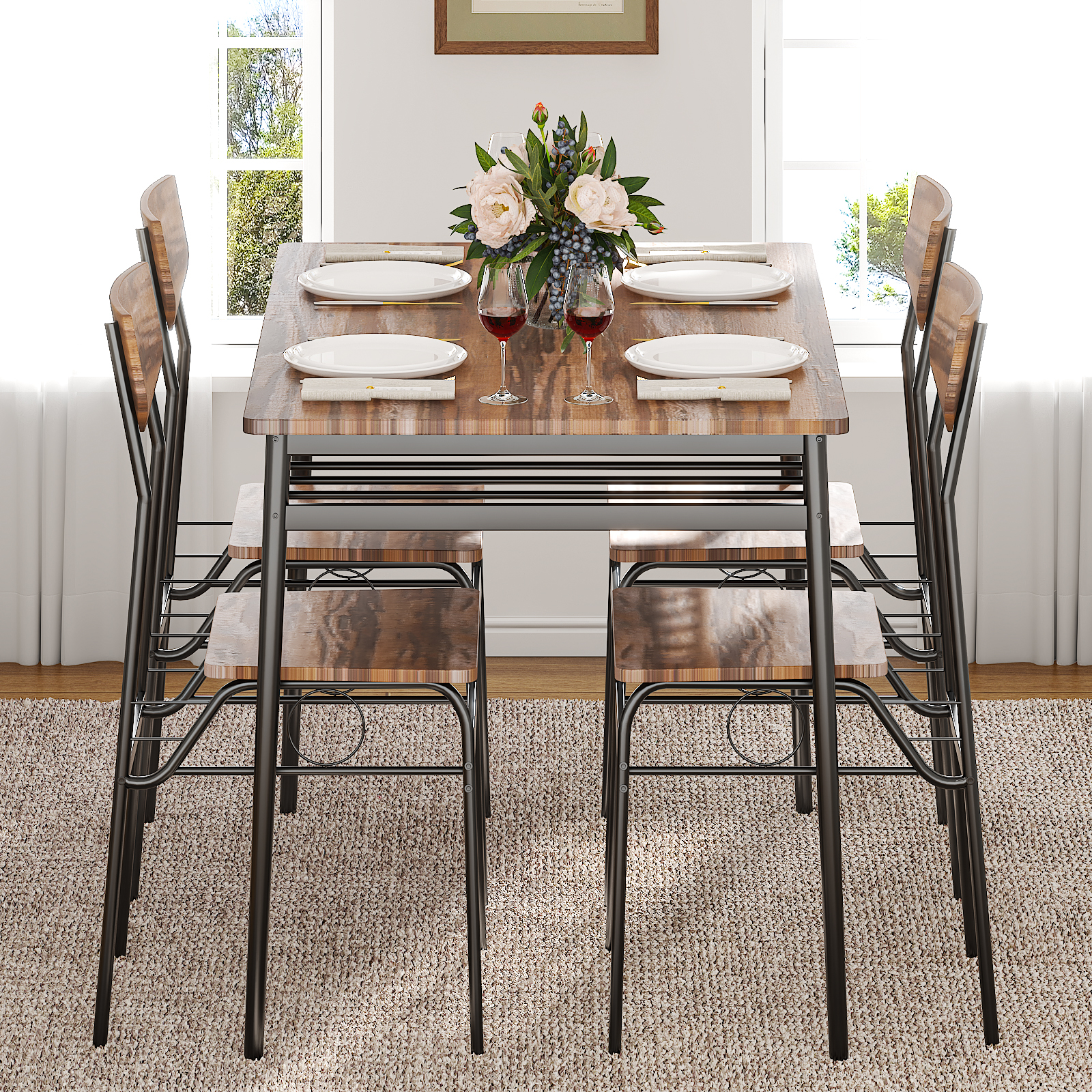 6-Person Dining Table Set with Storage Rack Space-Saving Kitchen