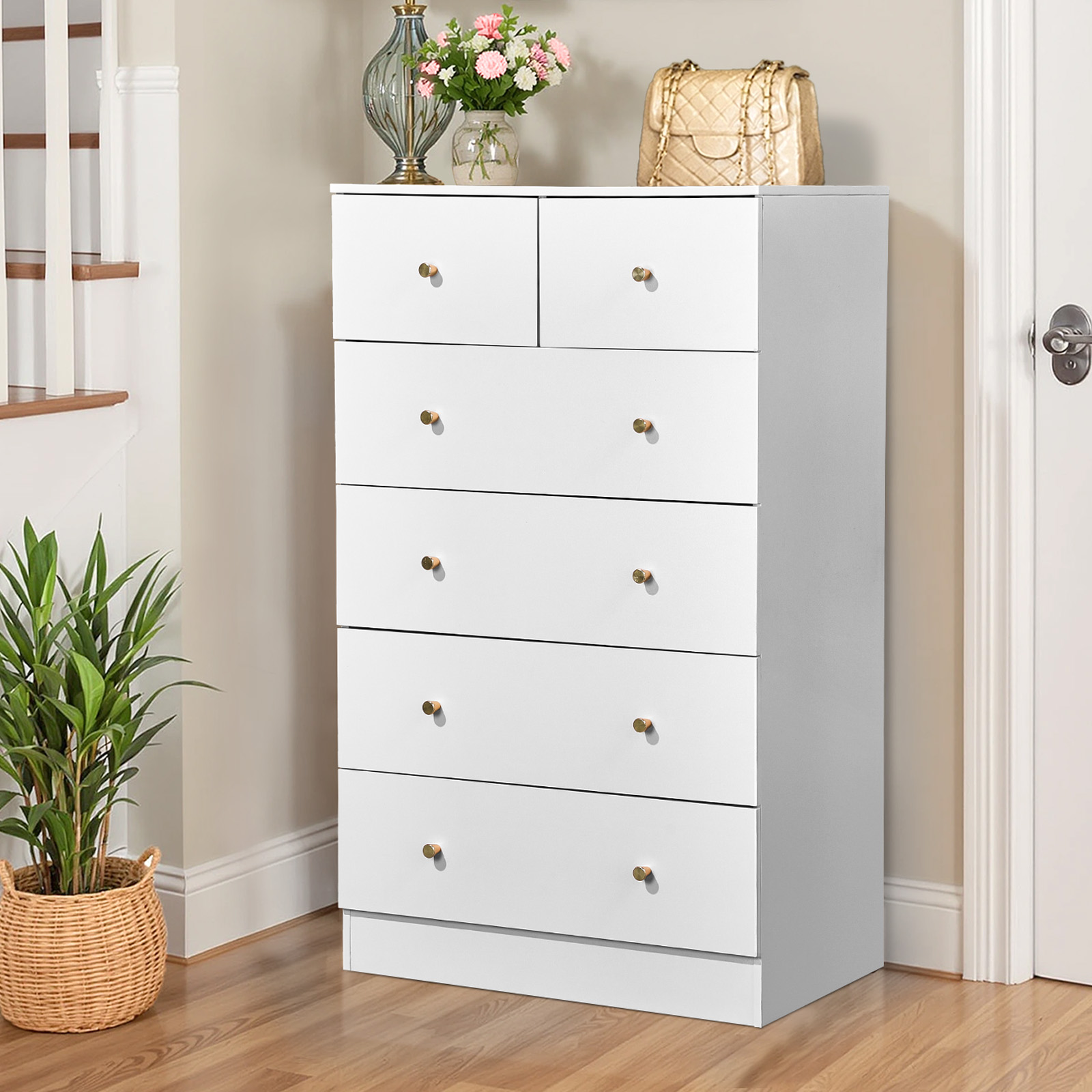 6 Drawer Dresser for Bedroom, Tall Bedroom Dresser with Large Drawer &  Handles | eBay