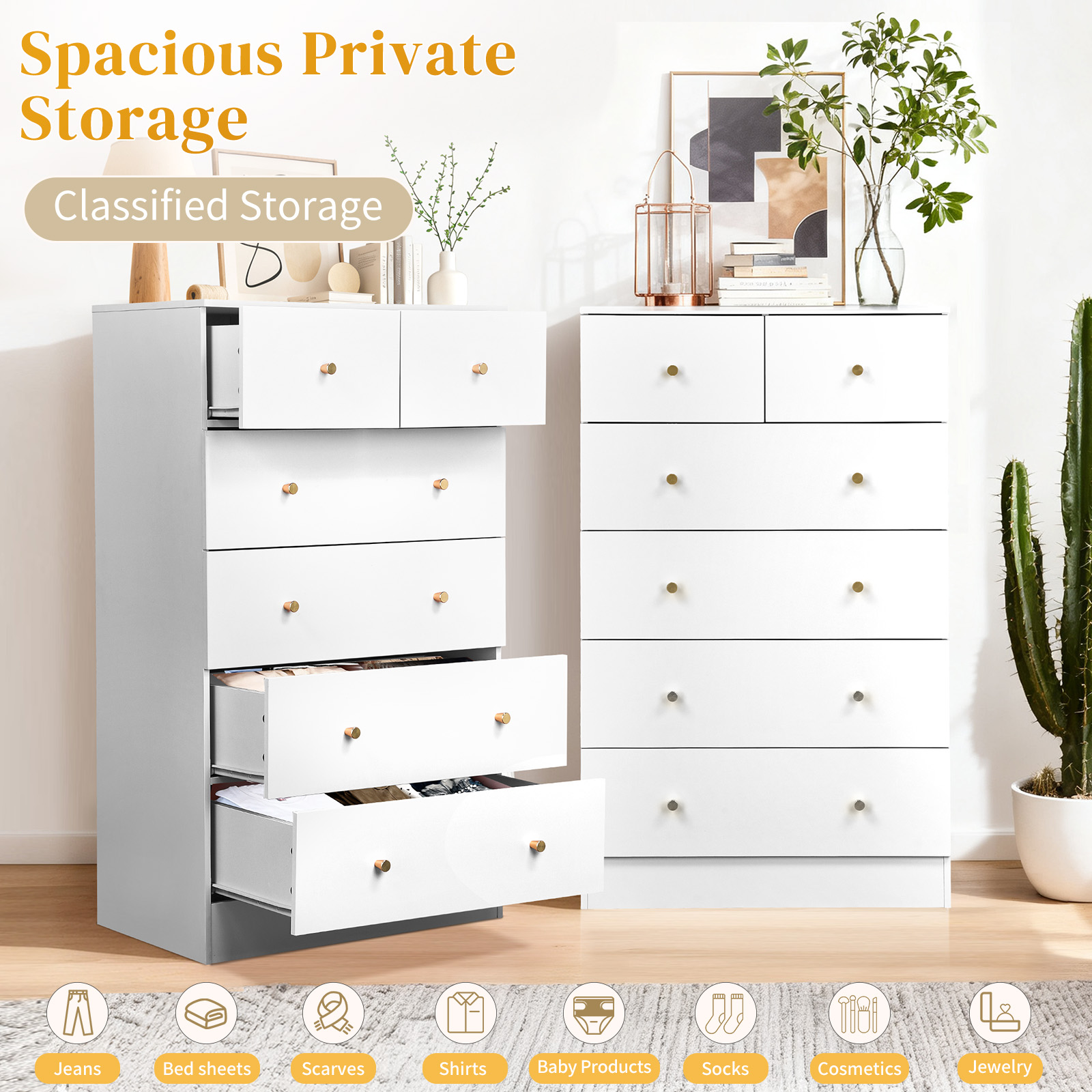 6 Drawer Dresser Wood Dressers Storage Organizer, Storage Cabinet for Bedroom