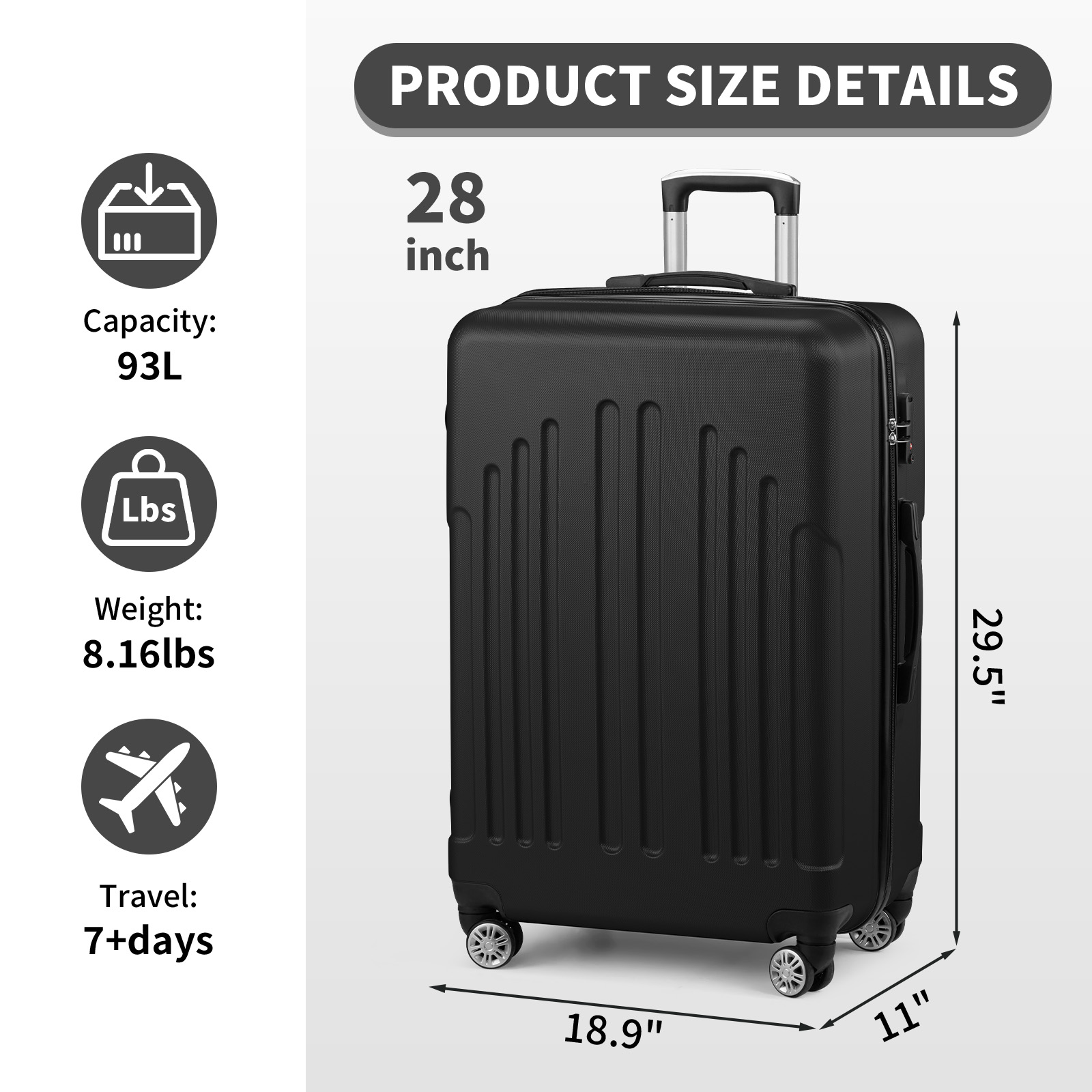 With Spinner Wheels Lightweight Suitcase