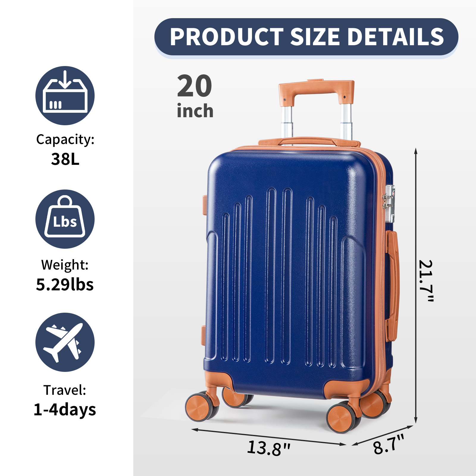20"/24"/28" Carry-on Luggage Trolley ABS Hardside Suitcase Spinner & TSA Lock