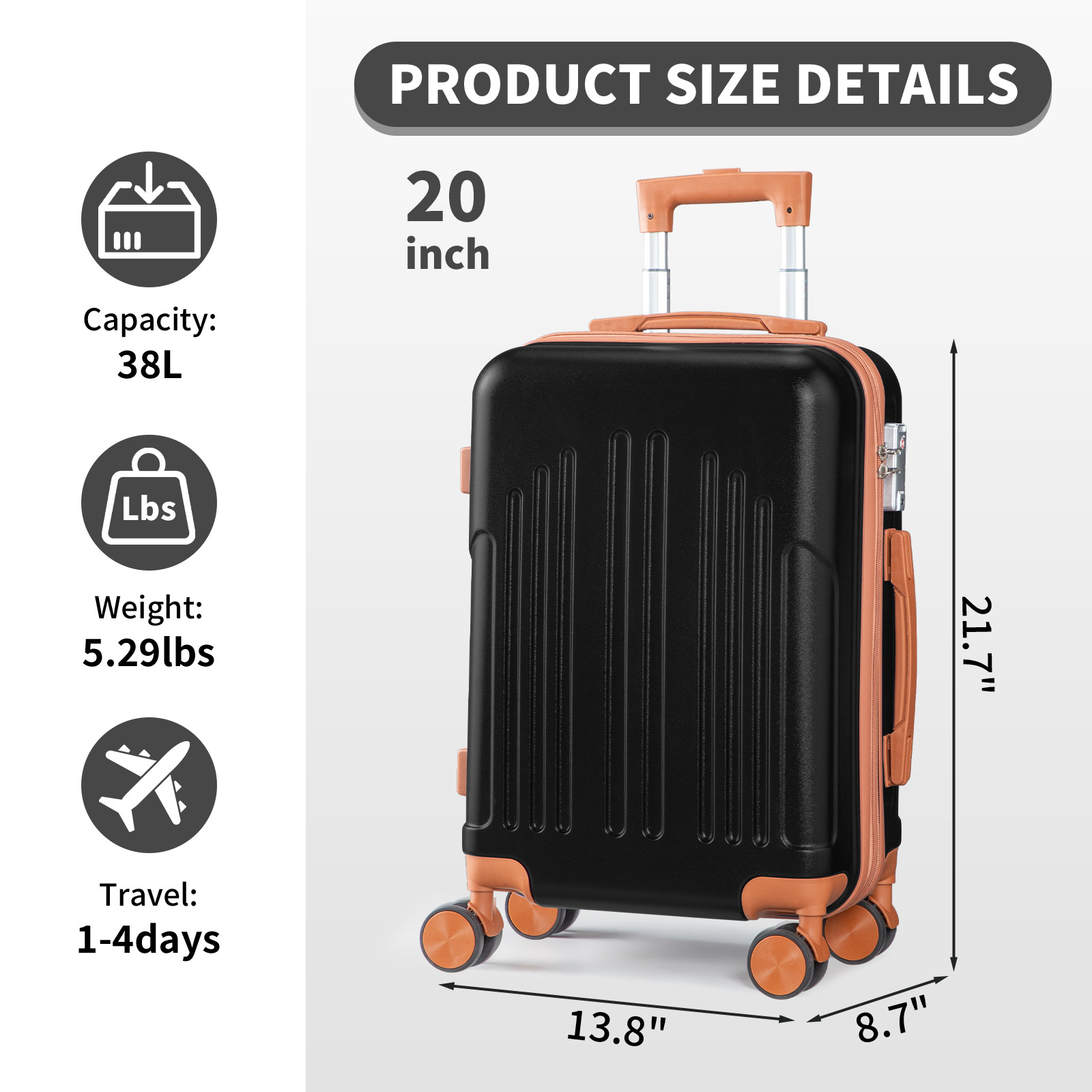 20"/24"/28" Carry-on Luggage Trolley ABS Hardside Suitcase Spinner & TSA Lock