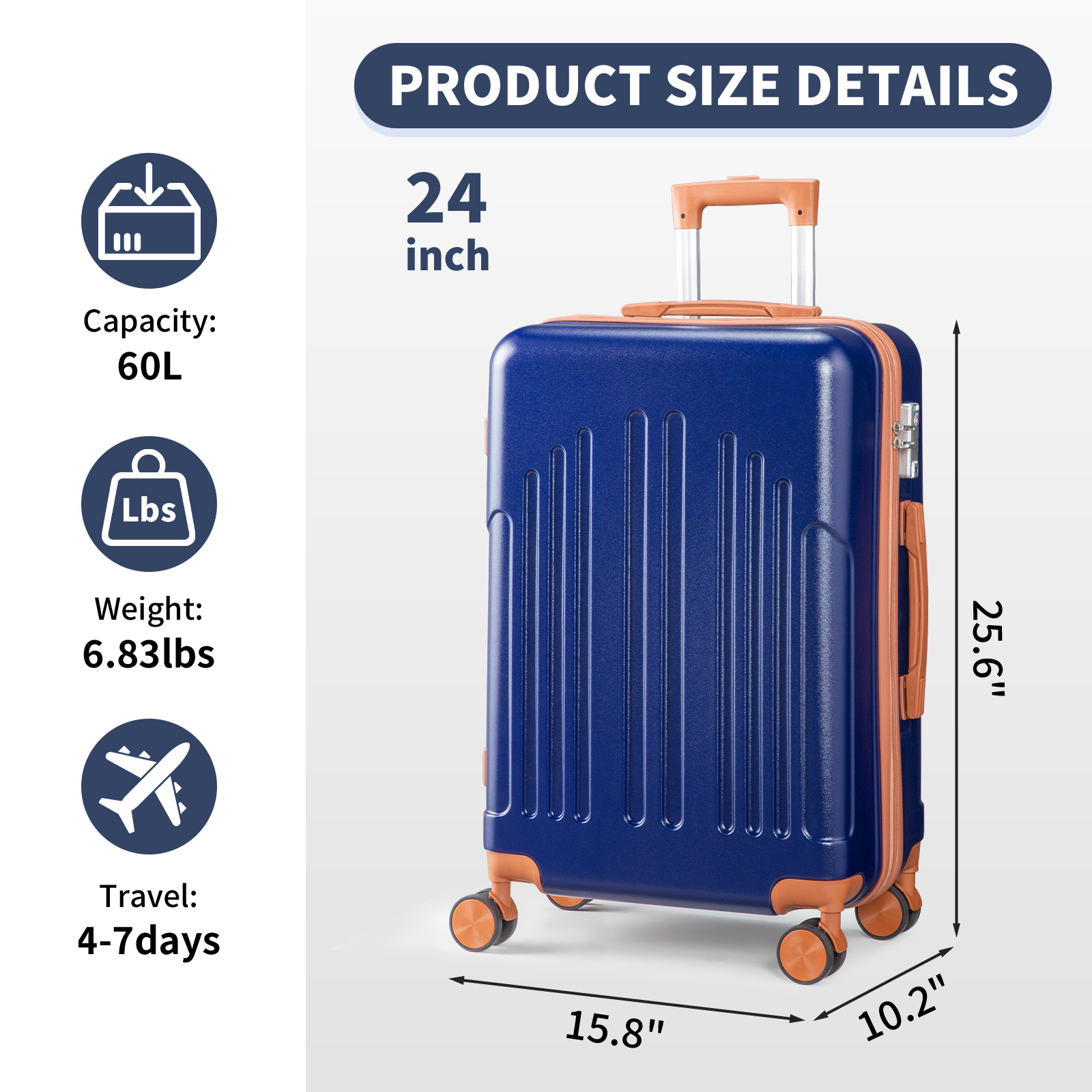 Trolley Abs Hardside Suitcase Spinner & Tsa Lock