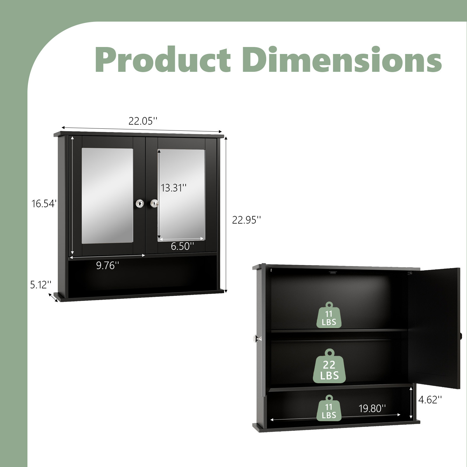 Bathroom Cabinet with 2 Door Mirror Storage Cabinet Wall Mount Black / Grey