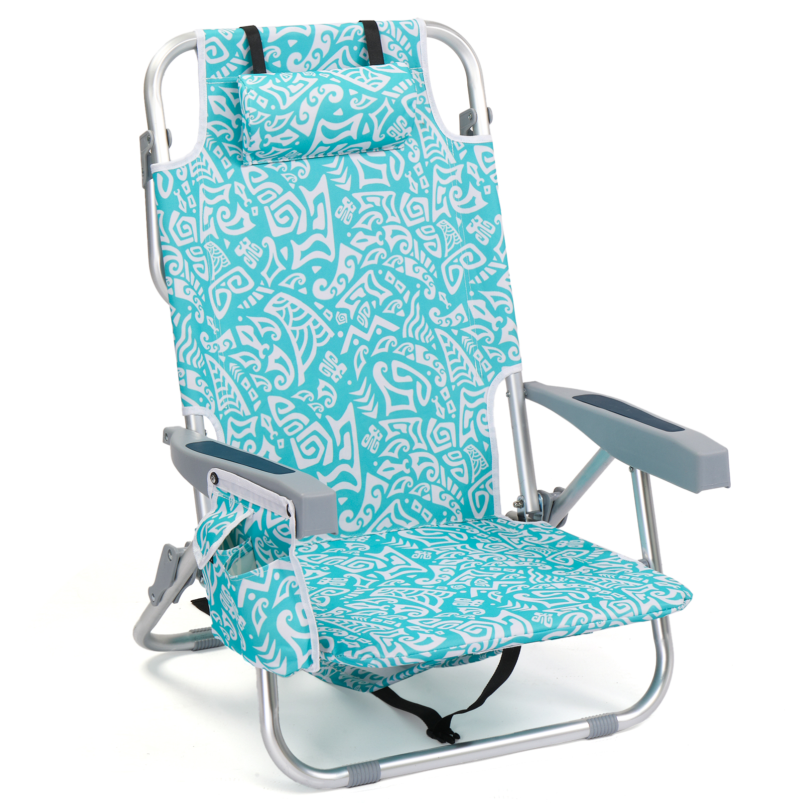 32in Beach Chair Folding Portable Adjustable Backpack with Cup Holder, Towel Bar