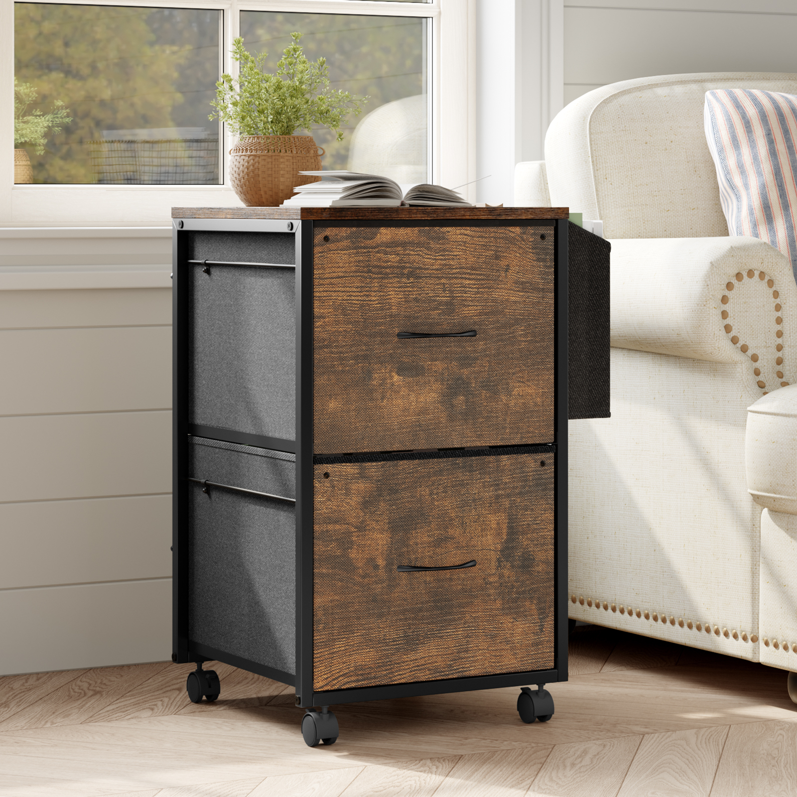 Wood File Cabinet Filing Cabinet With 2 Drawers Mobile Rolling Printer Stand