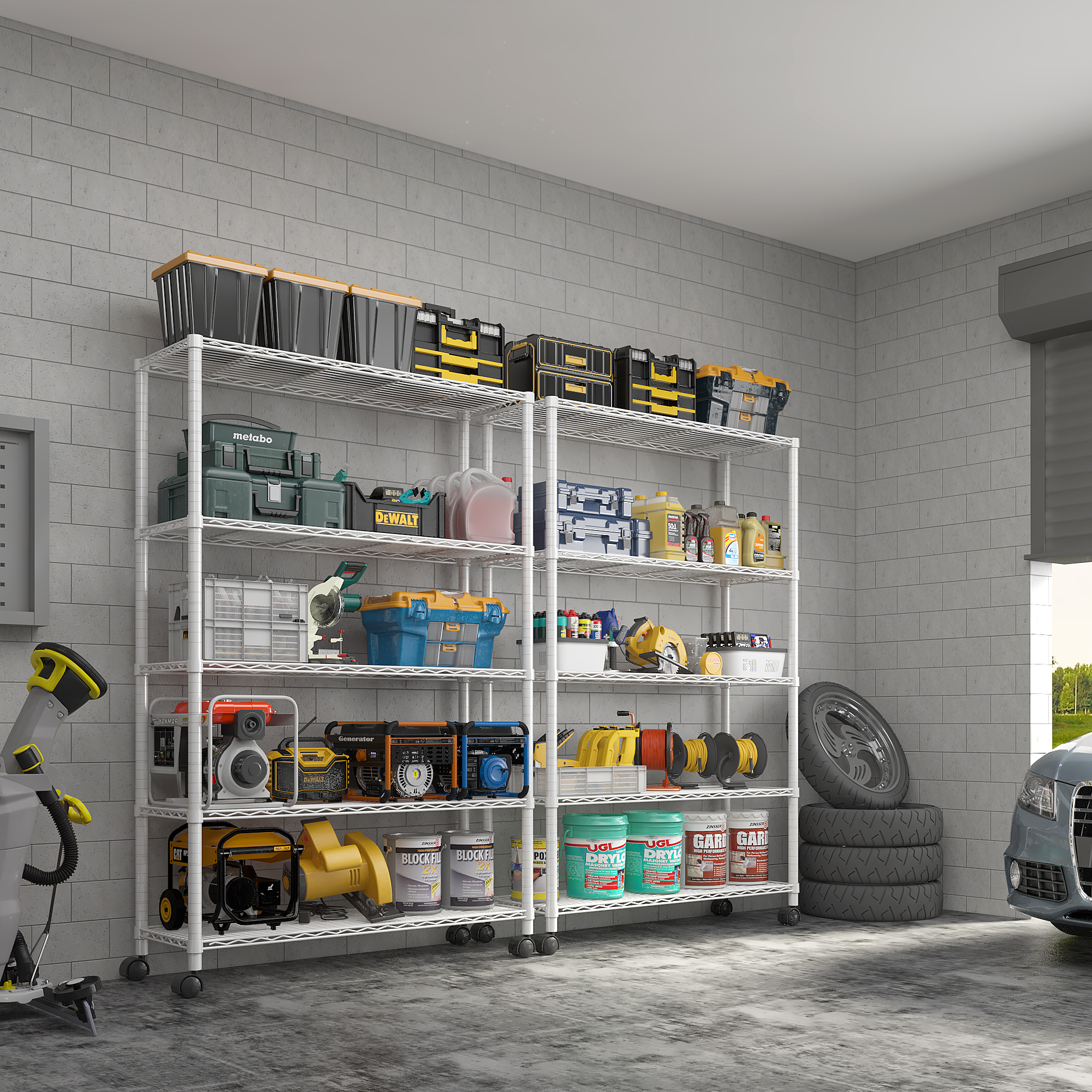 65" 5 Tier Layer Adjustable Wire Metal Shelving Shelf Rack Rolling Black/Chrome