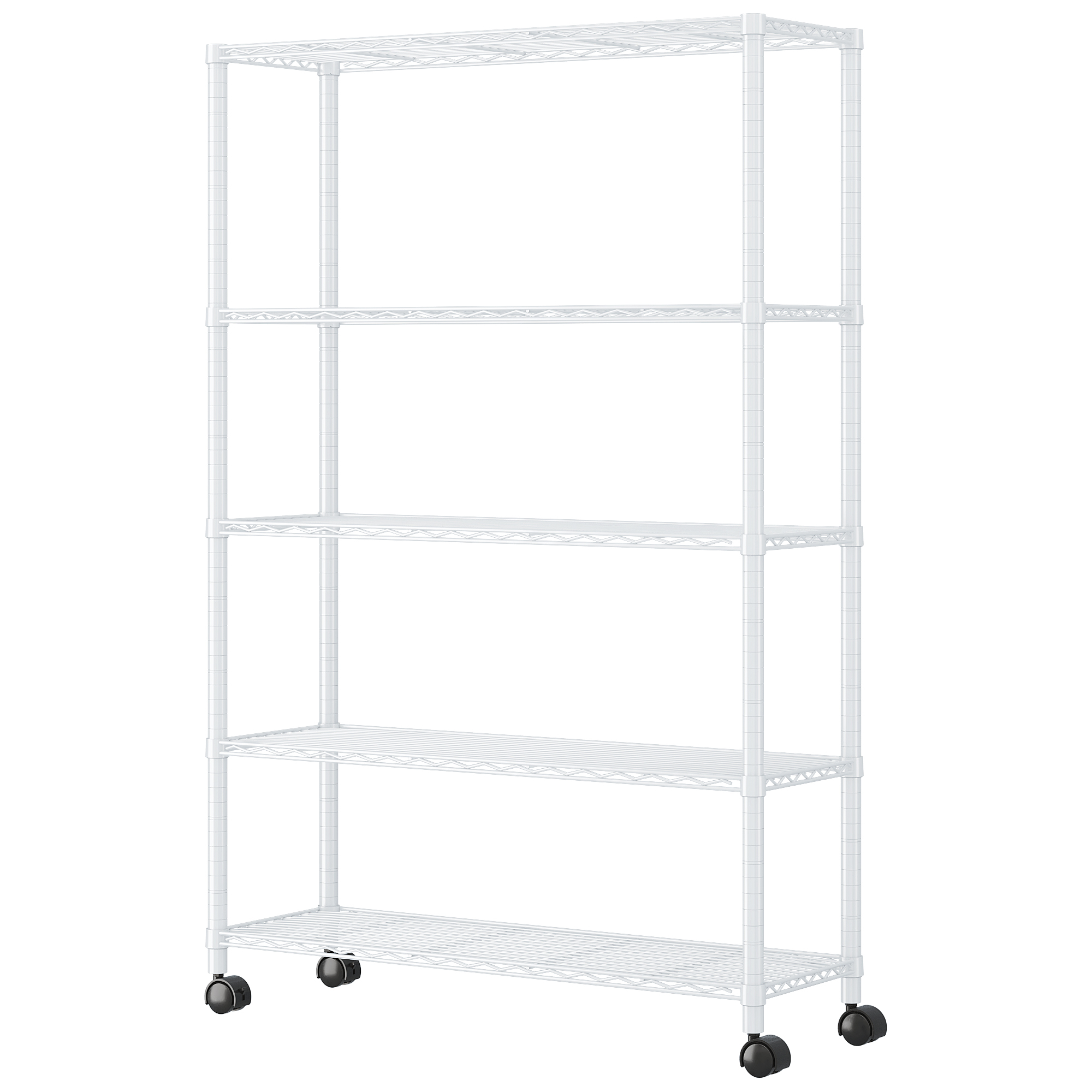 65" 5 Tier Layer Adjustable Wire Metal Shelving Shelf Rack Rolling Black/Chrome