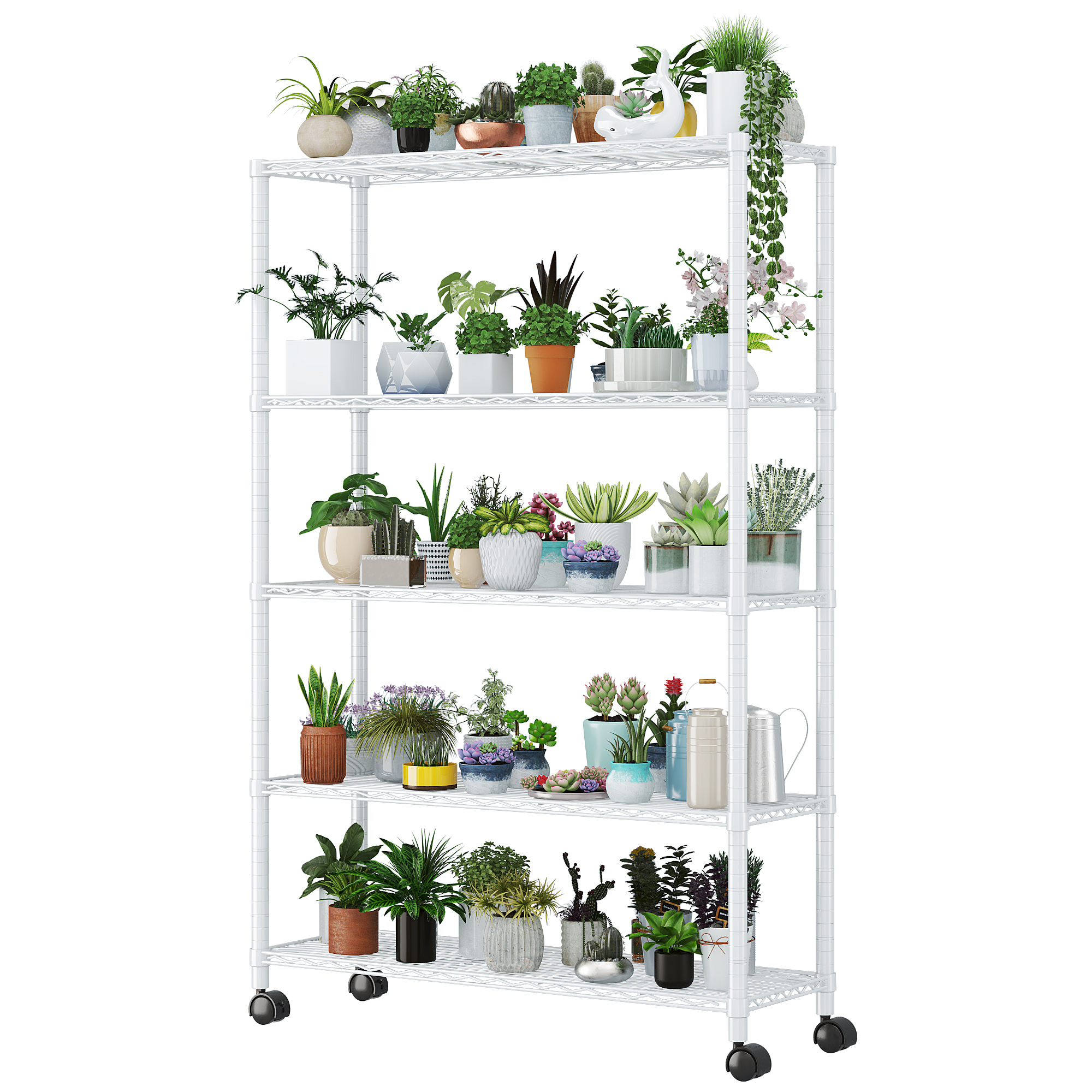 65" 5 Tier Layer Adjustable Wire Metal Shelving Shelf Rack Rolling Black/Chrome