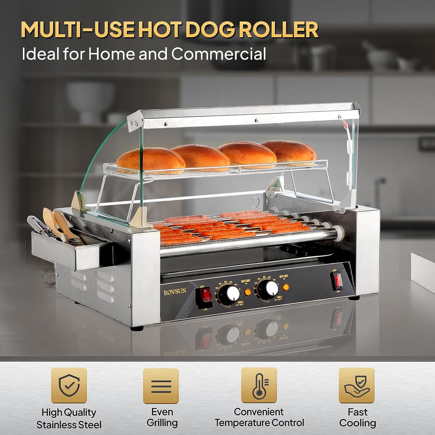 ROVSUN Commercial Restaurant 18/30 Hot Dog 7/11 Rollers Grill Cooker Machine