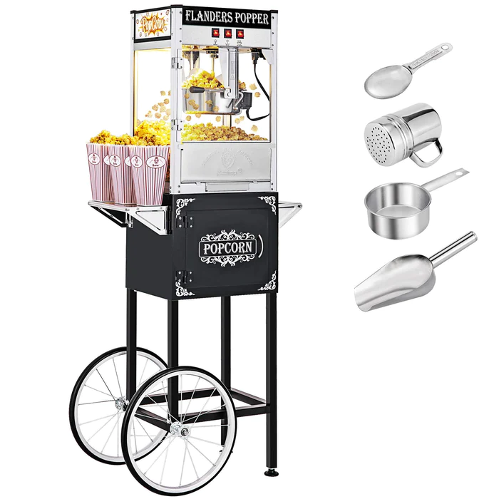 Commercial Vintage Style Popcorn Machine Maker Popper with Cart & 8-Ounce Kettle