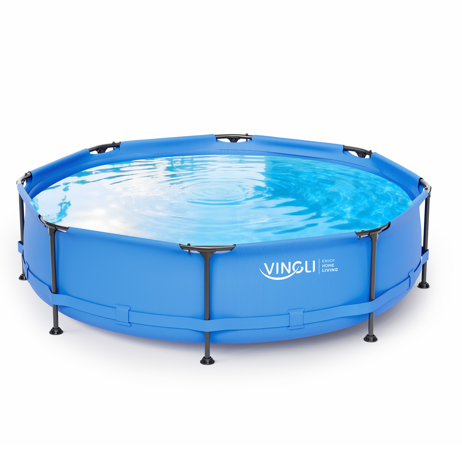 10 / 12FT Metal Frame Above Ground Pool, Round Swimming Pool for Outdoor Play