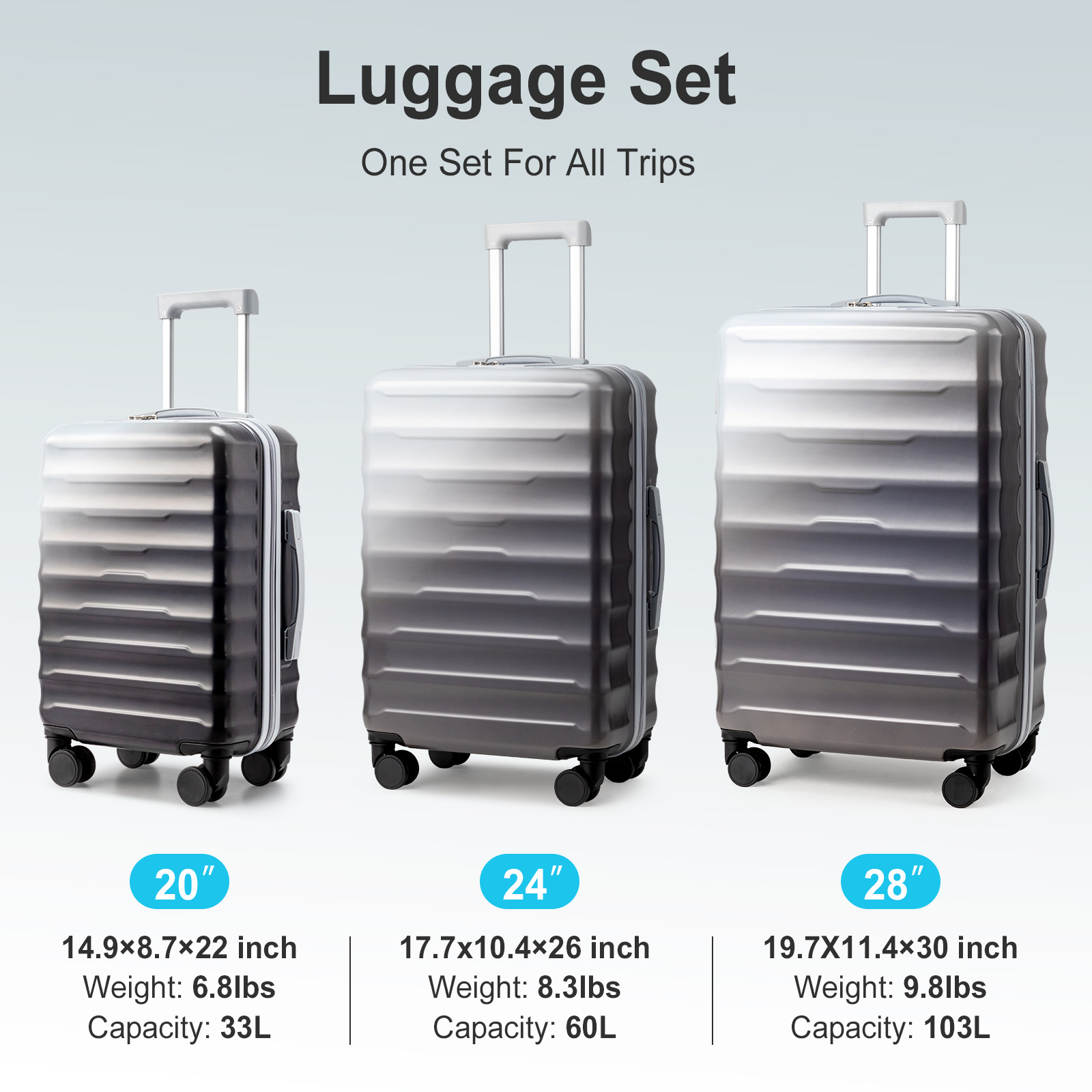 Set With Tsa Lock, 20/24/28 Inch Pc+abs Hardshell 360&deg; Spin