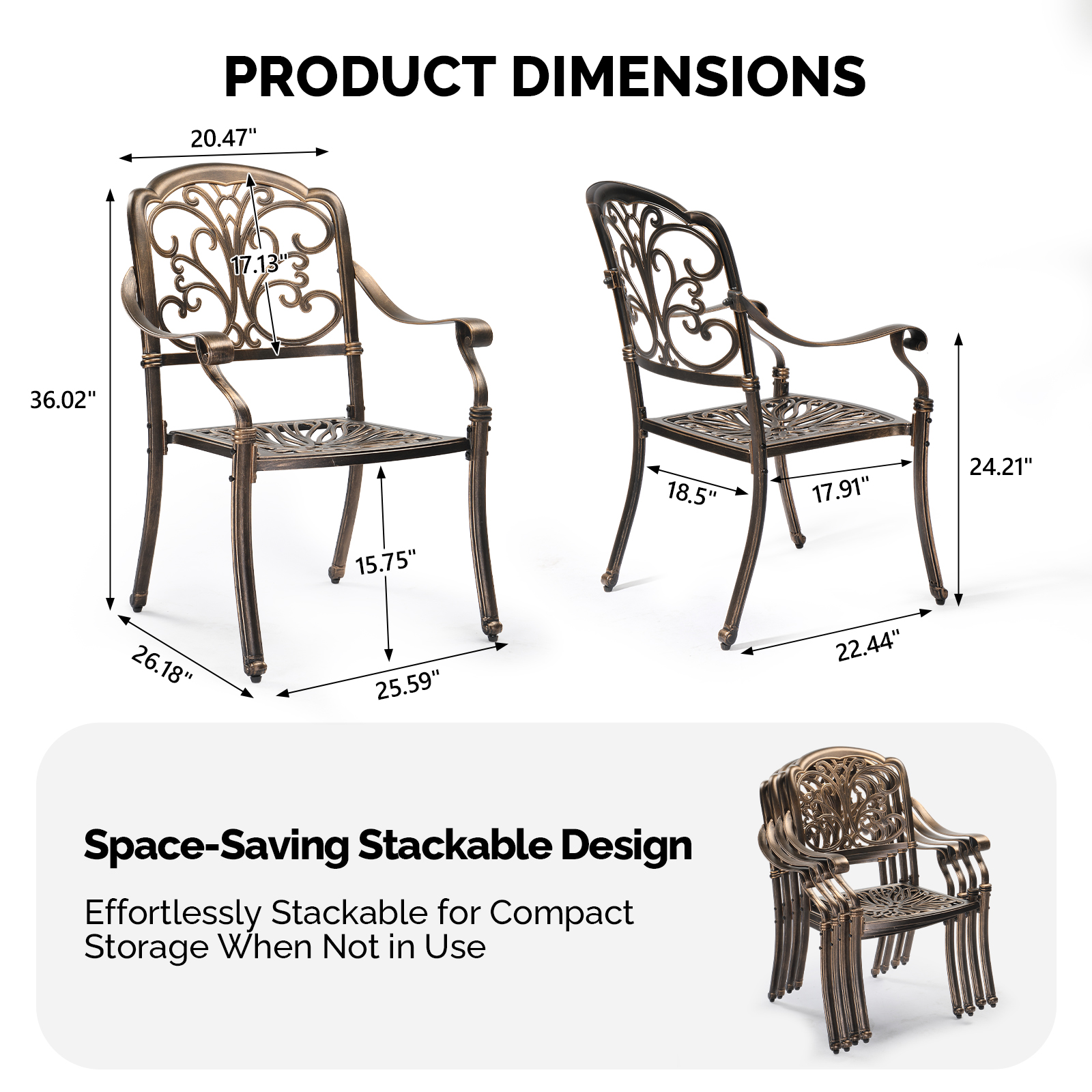 2PCS Patio Bistro Dining Furniture Set Iron Chairs for Indoor Outdoor Garden