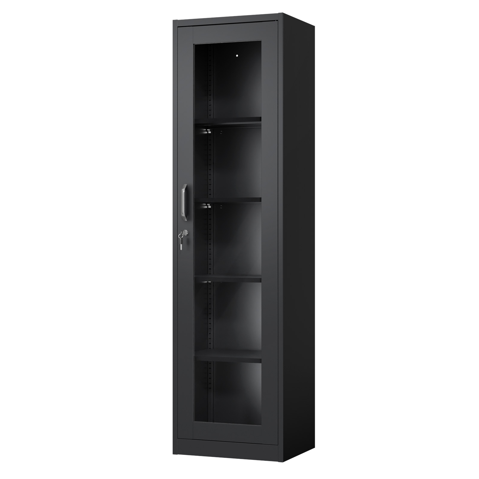 Glass Door Display Cabinet with 4 Adjustable Shelves and Secure Locking System