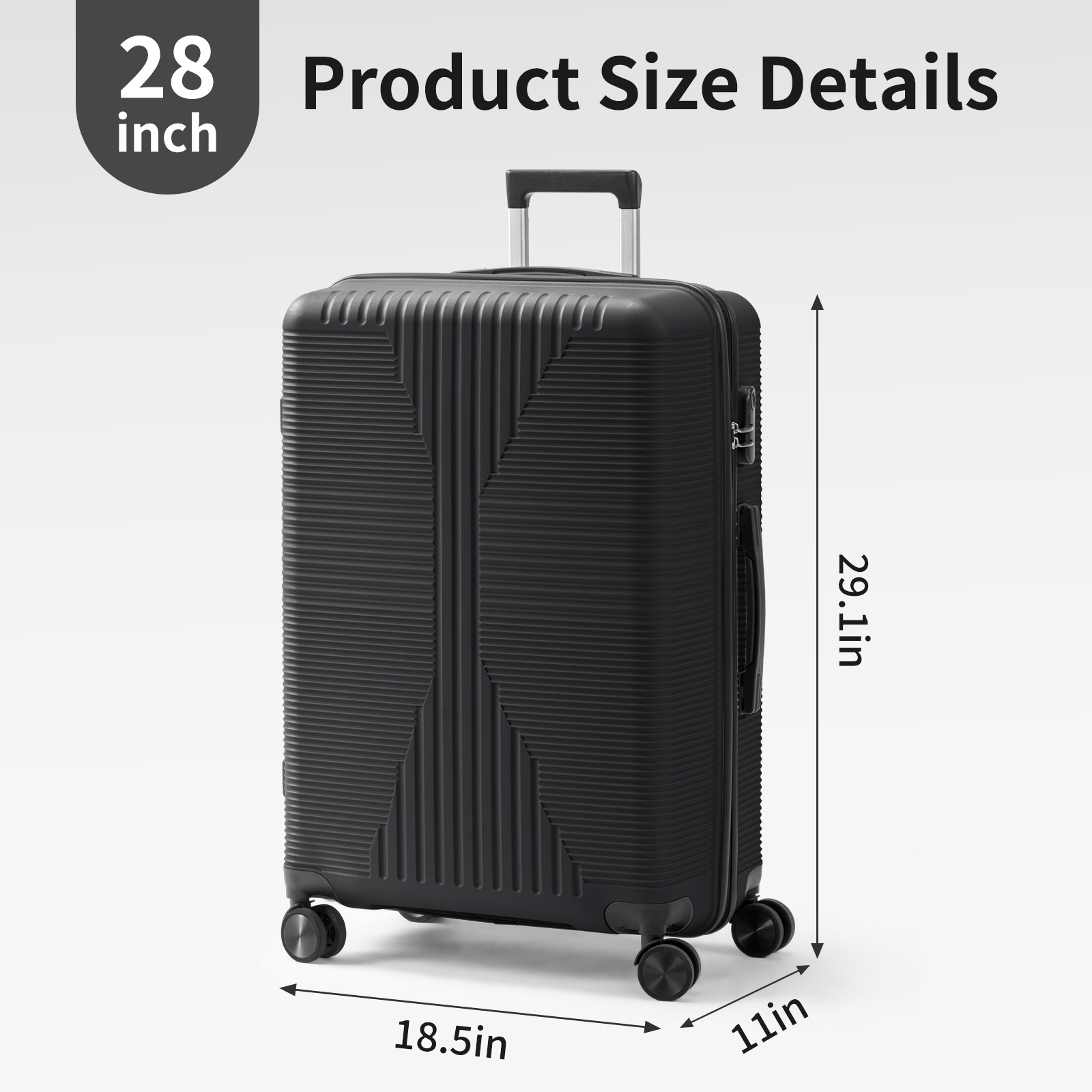 PP Hardside Suitcase with Spinner Wheels, 20 24 28 Inch Carry On, Built-in Lock