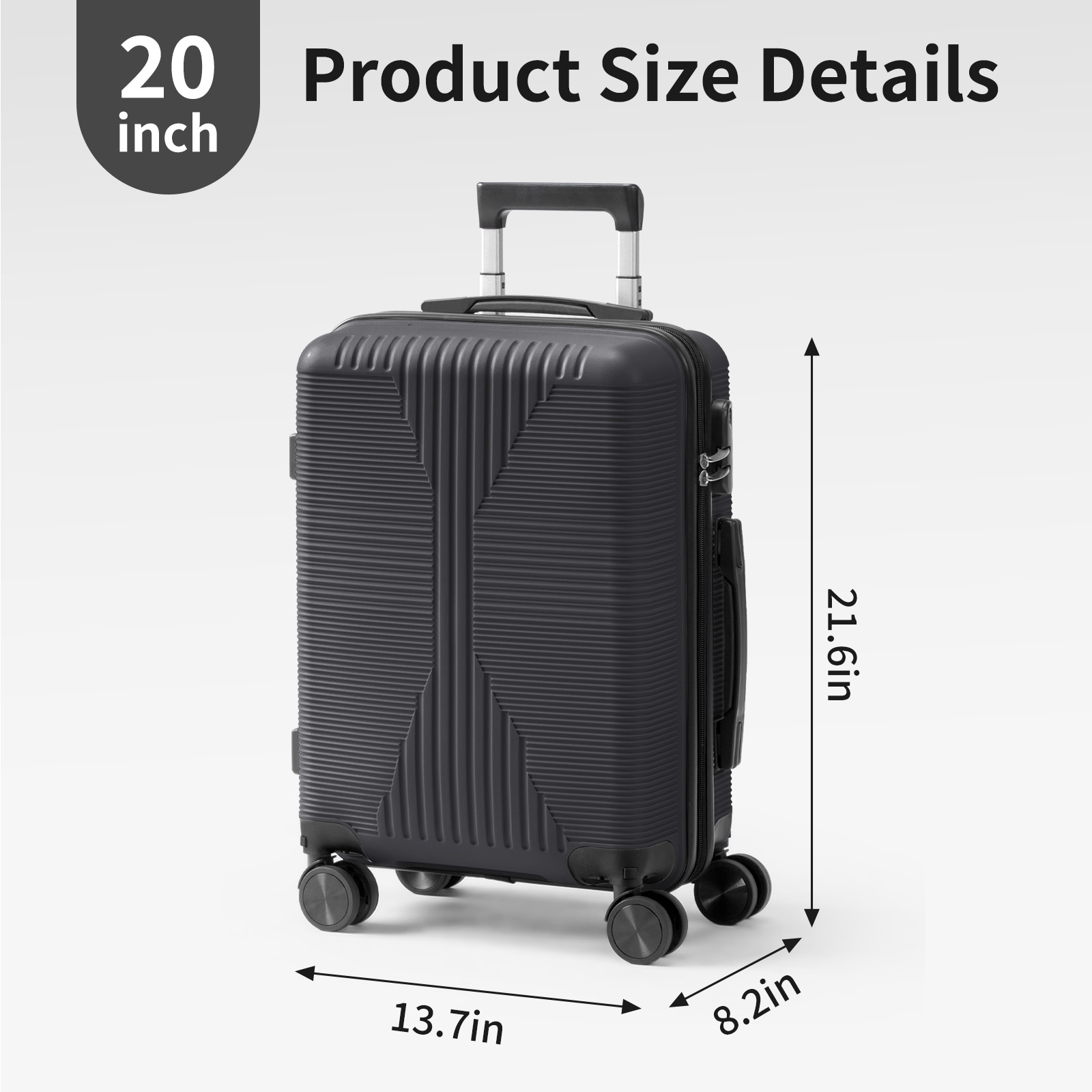 20/24/28″ Carry On PP Hardside Suitcase with Smooth Spinner Wheels Built-in Lock