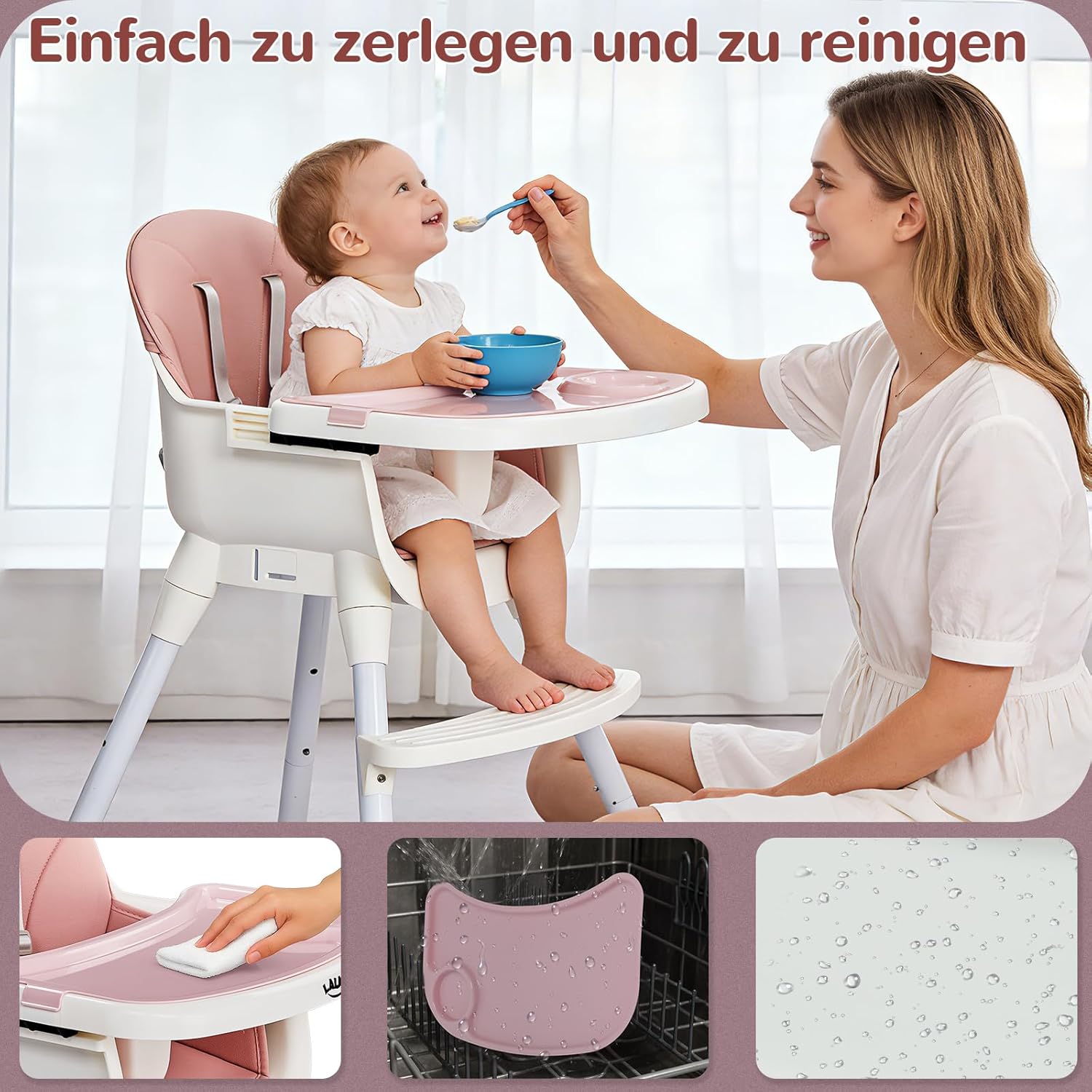 Baby Hochstuhl mit Polster, Höhenverstellbarer Hochstuhl für Babys ab 6 Monaten - Produktbild 2