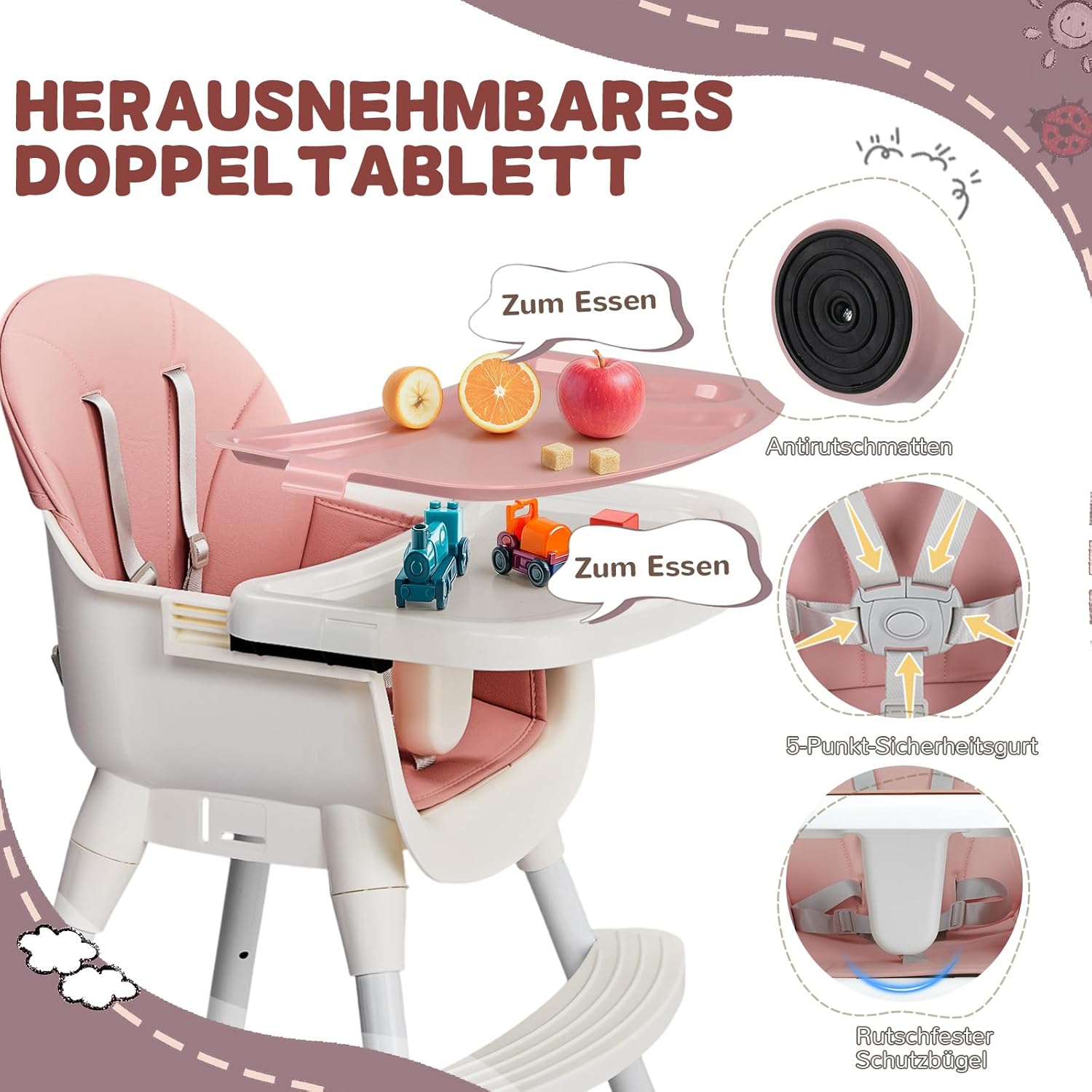 Baby Hochstuhl mit Polster, Höhenverstellbarer Hochstuhl für Babys ab 6 Monaten - Produktbild 5