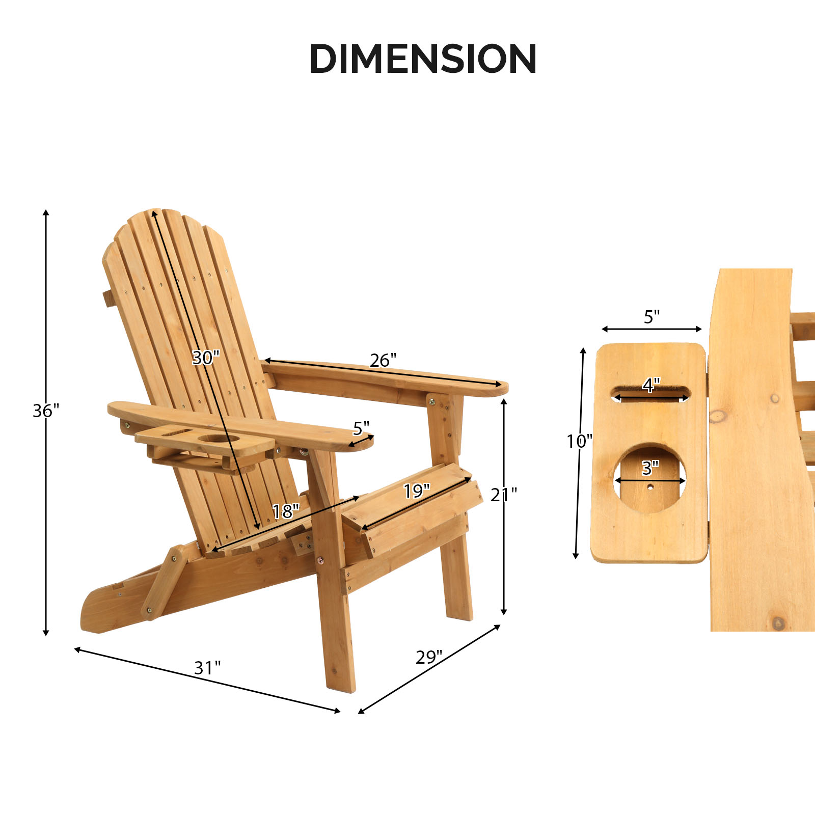 1-2 PCS Folding Adirondack Chair All Weather with Cup Holder for Indoor Outdoor