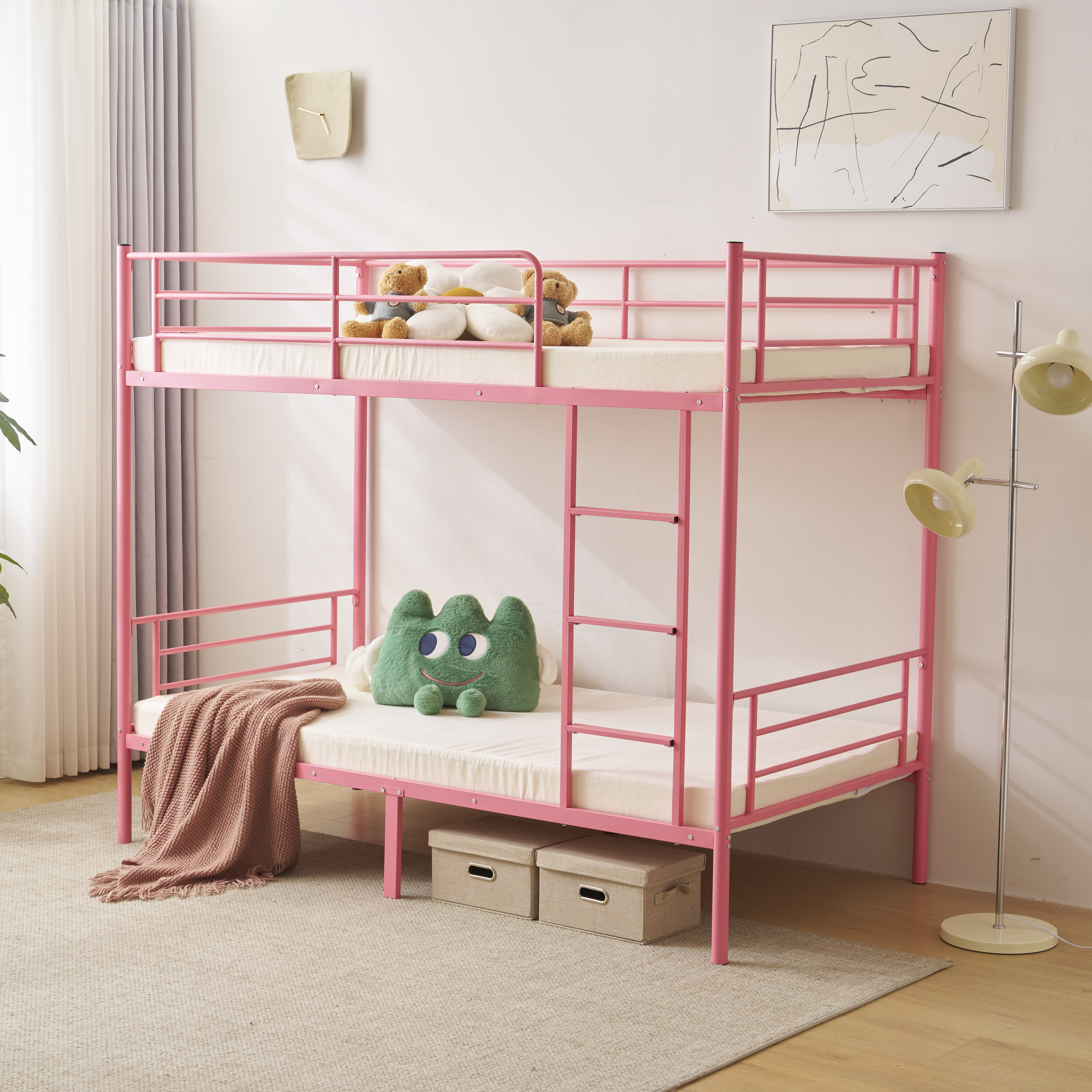 Heavy Duty Metal Twin over Twin Bunk Bed Frame Ladder Kids Adult Child Bedroom