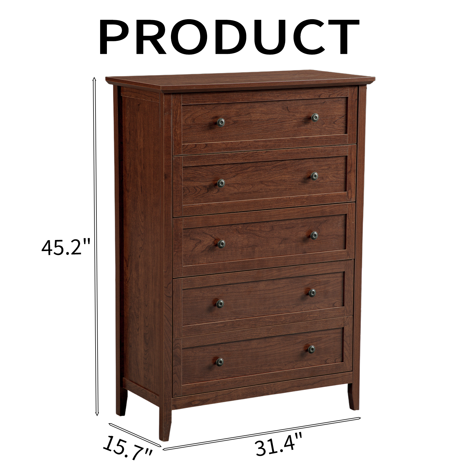 5-Drawer Storage Dresser, Sturdy MDF Bedroom Furniture with Smooth-Glide Drawers