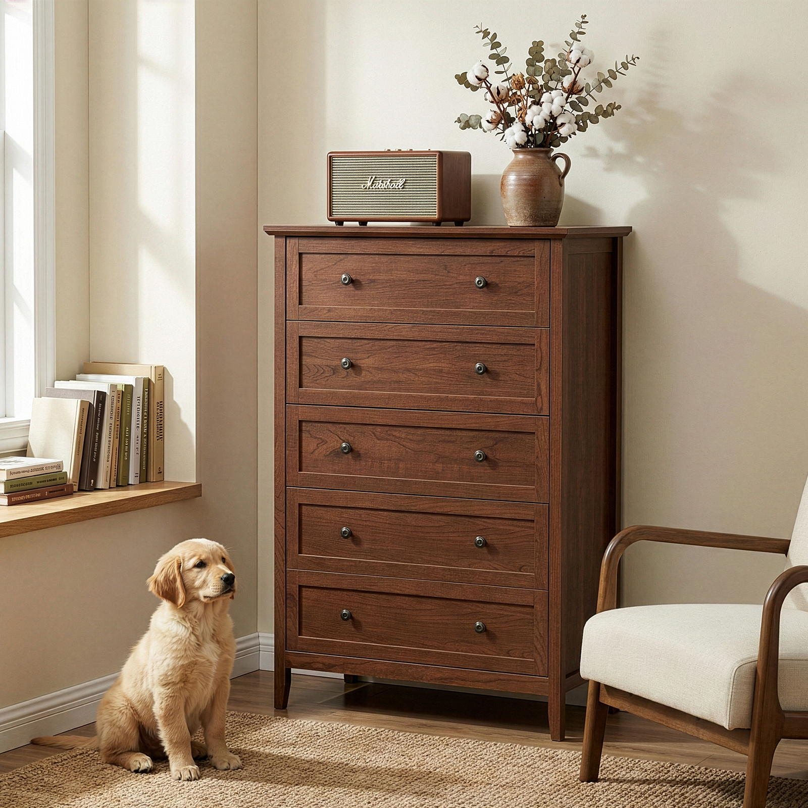 5-Drawer Chest of Drawers, Compact MDF Dresser for Living Room and Bedroom