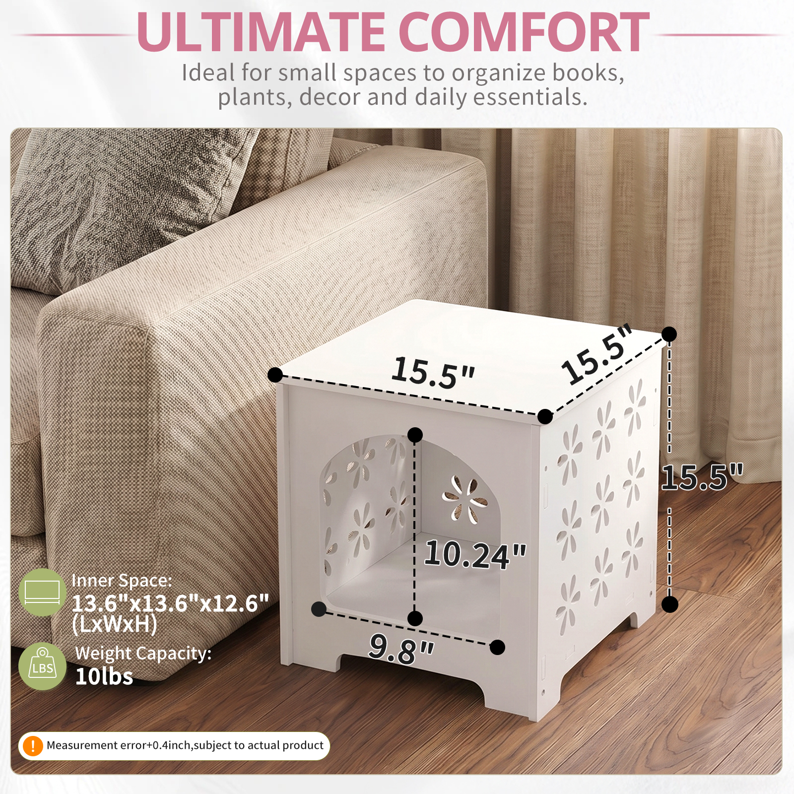 Small Side Table Living Room, Bedroom PVC Bedside w/ Storage Rack for Indoor