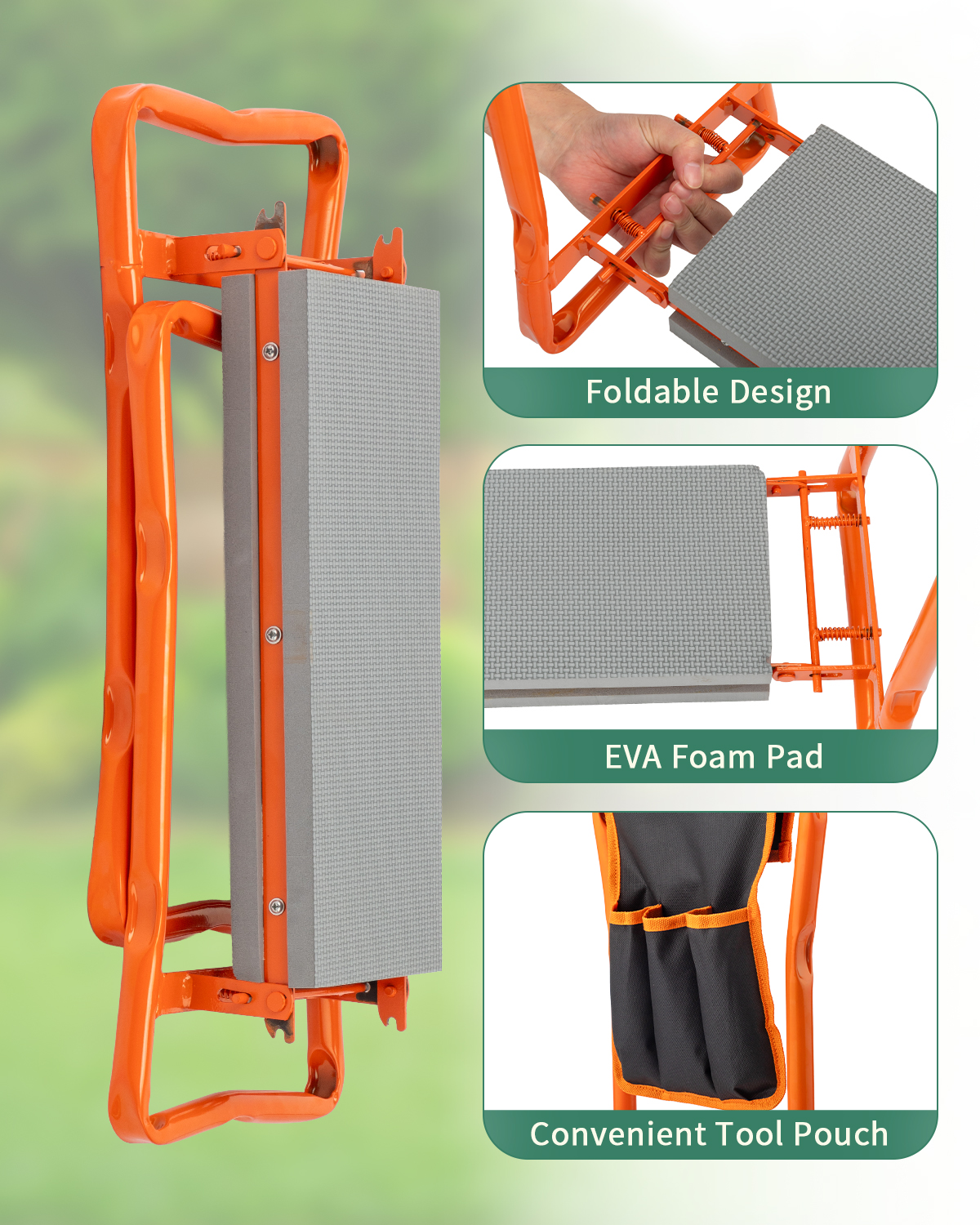 Garden Kneeler 3-in-1 Folding Kneeling Stool With Handles Tool Bag & Claw Gloves - Produktbild 6