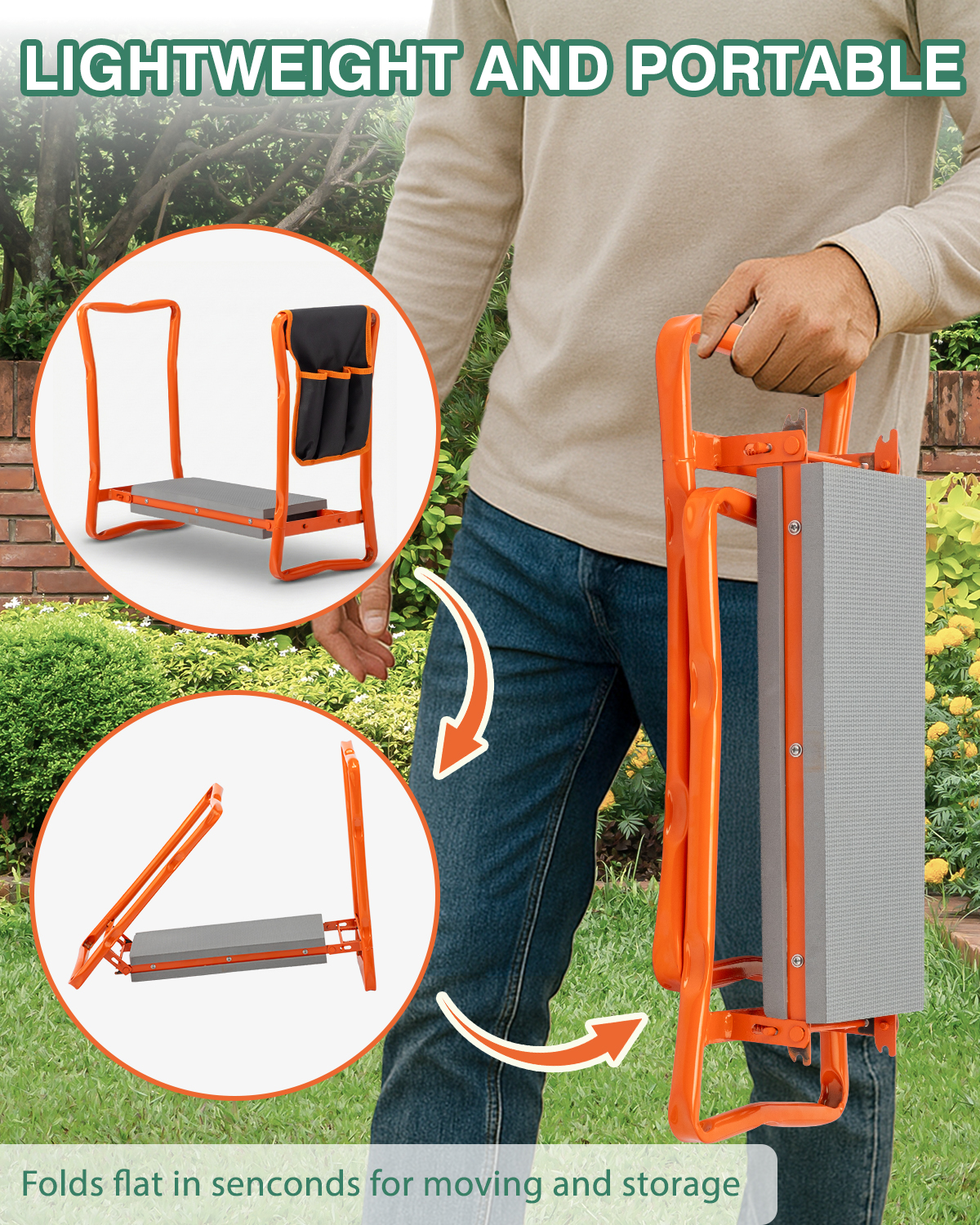 Garden Kneeler 3-in-1 Folding Kneeling Stool With Handles Tool Bag & Claw Gloves - Produktbild 7