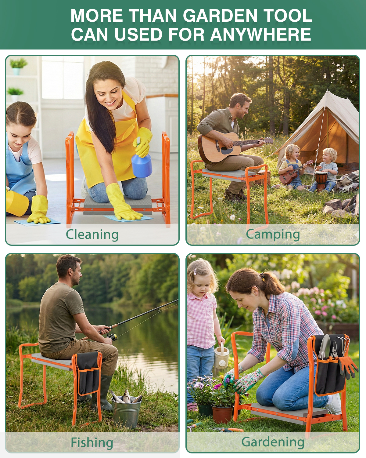 Garden Kneeler 3-in-1 Folding Kneeling Stool With Handles Tool Bag & Claw Gloves - Produktbild 1