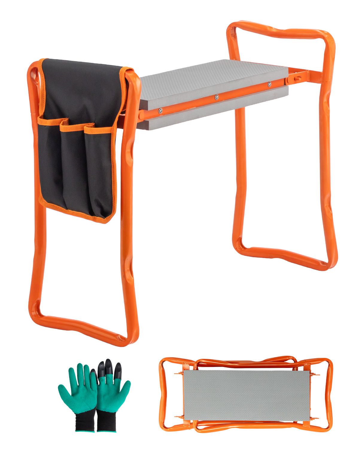 Garden Kneeler 3-in-1 Folding Kneeling Stool With Handles Tool Bag & Claw Gloves