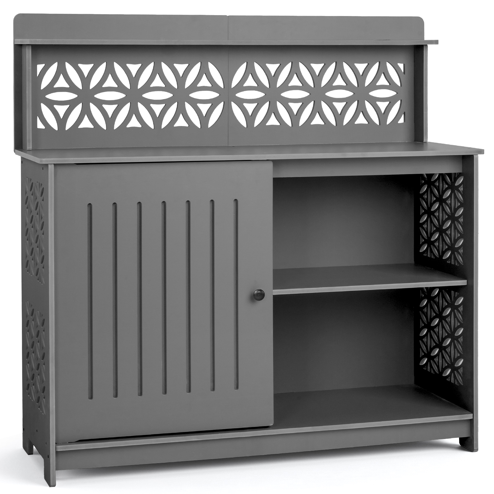 Storage Cabinet 44″ Plastic Workbench with Shelf, Door for In/Outdoor Garden