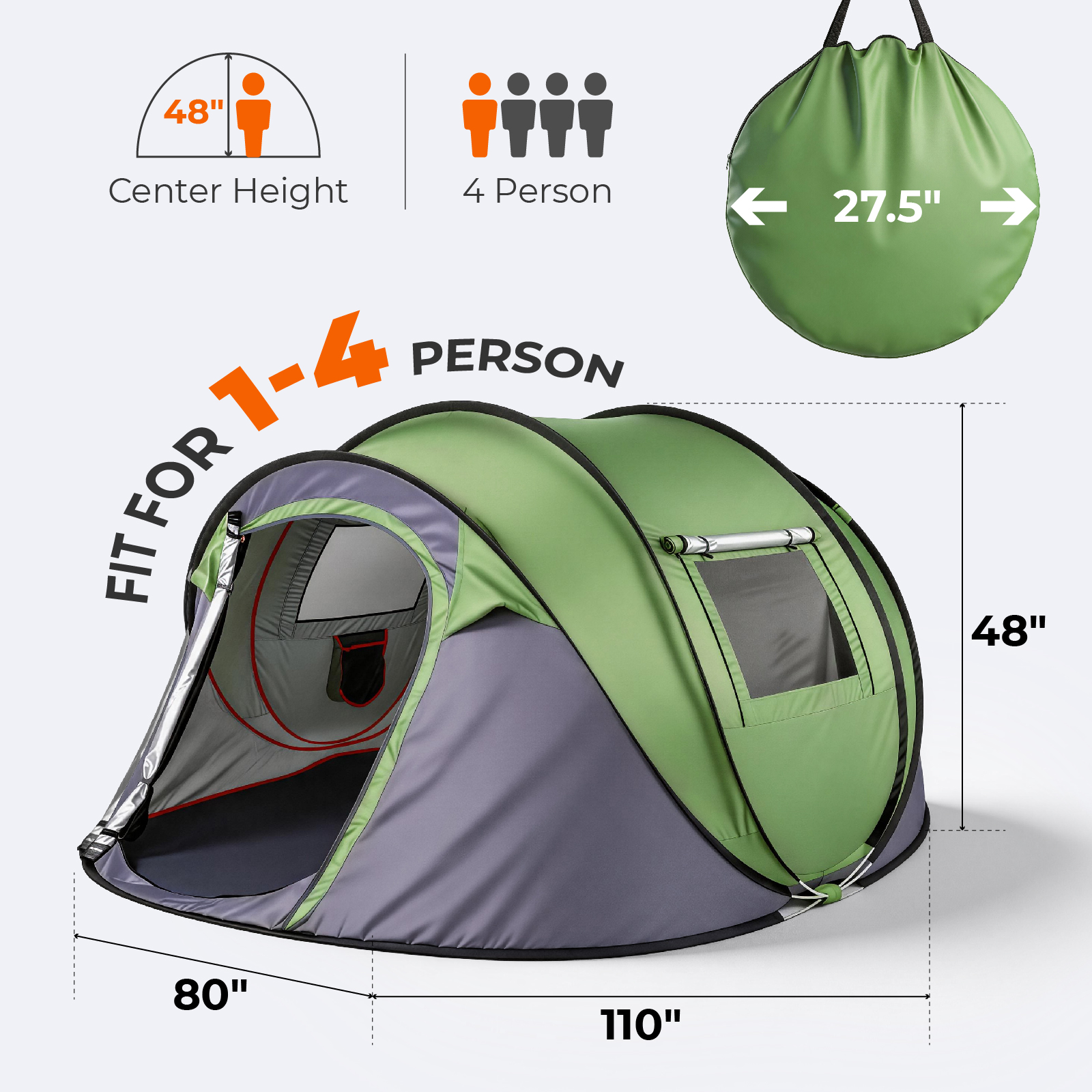 Camping Tent for 3-4-Person, Easy Pop Up Tent w/ Door, Carrying Bag for Out…