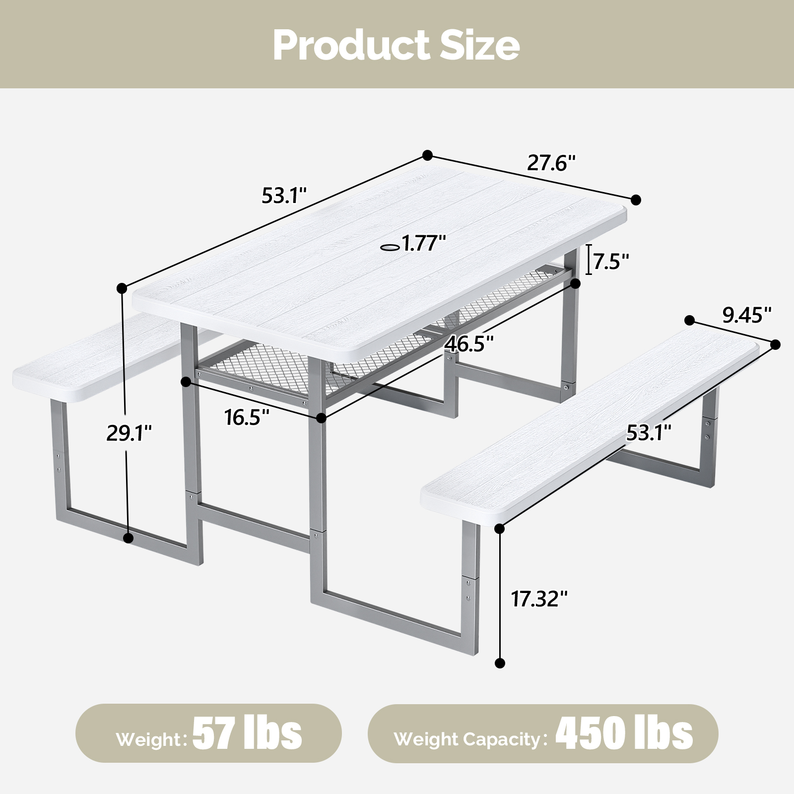 Picnic Table Bench Set 4.5/6FT for Outdoor Camping, Garden Yard Furniture