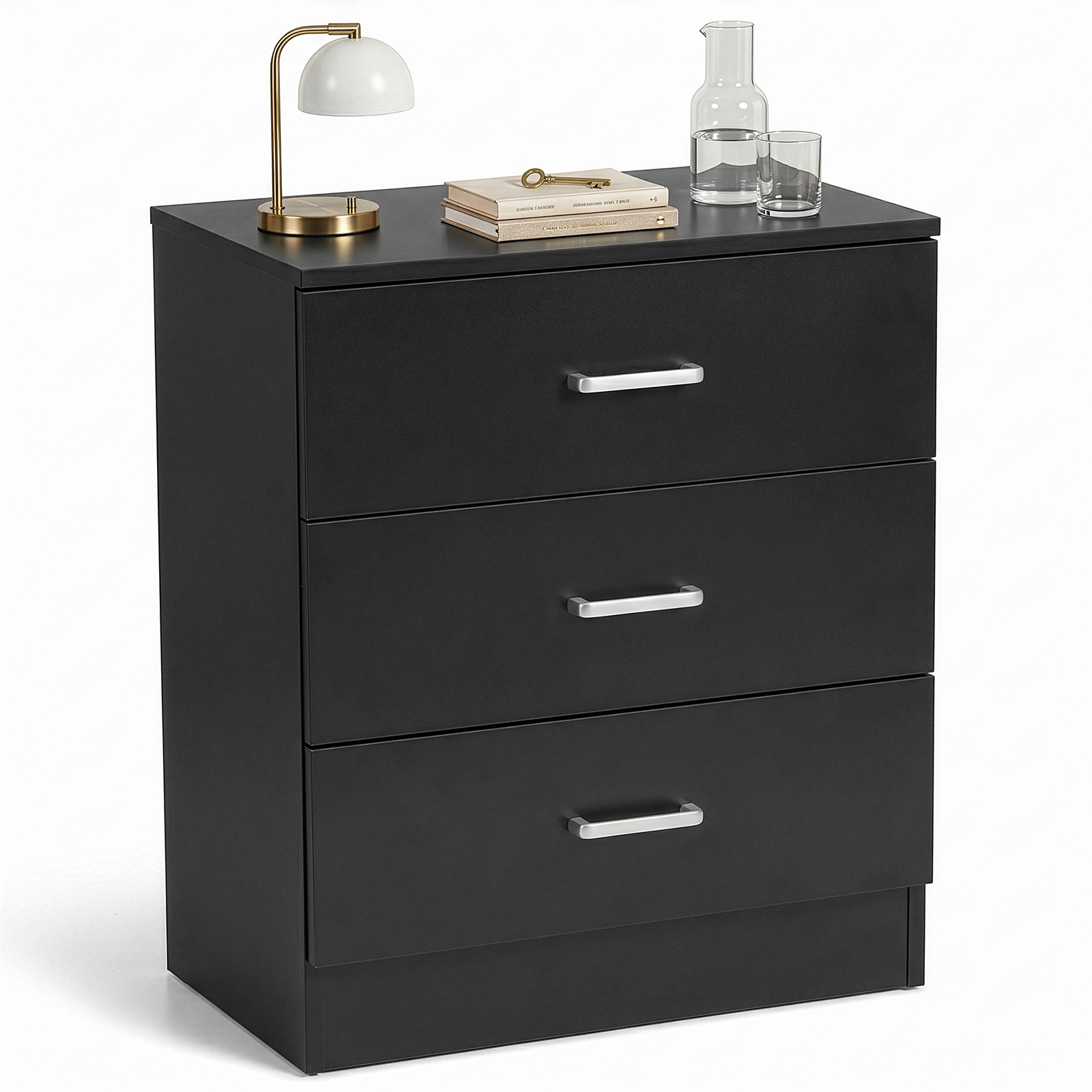 Wooden Dressers Chest of Drawers 3 Drawer Black Finish Bedroom Storage Furniture