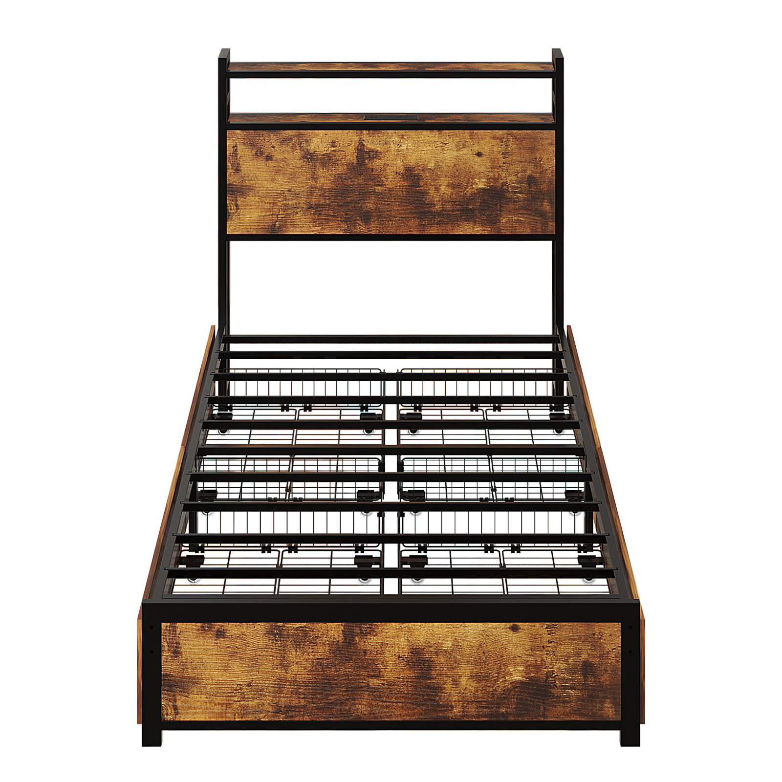 Platform Bed with 4 Storage Drawers and RGB LED Lights Heavy-Duty Metal Frame