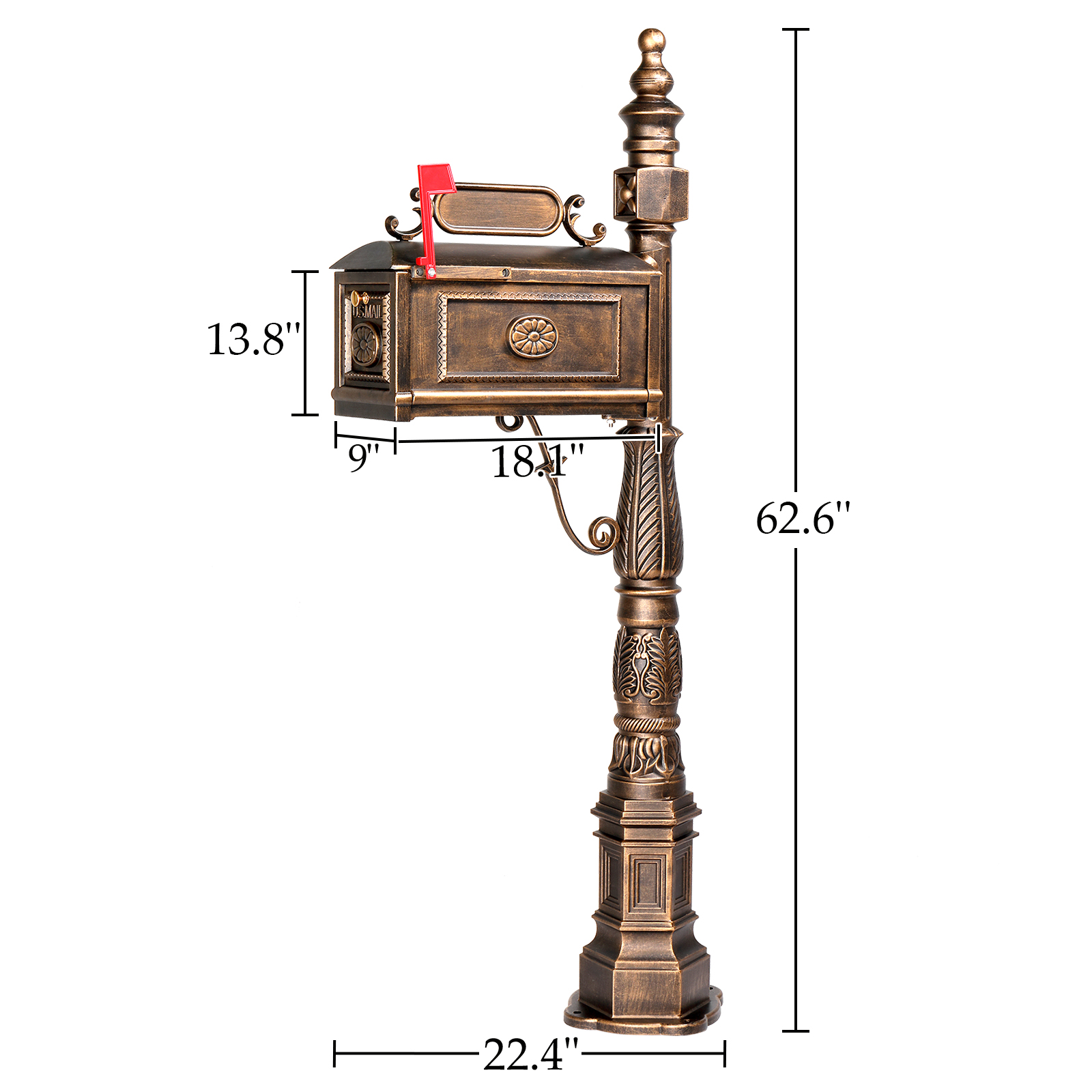 Post Mailbox Combination Stratford, 62in H Decorative Cast Aluminum Mail Box