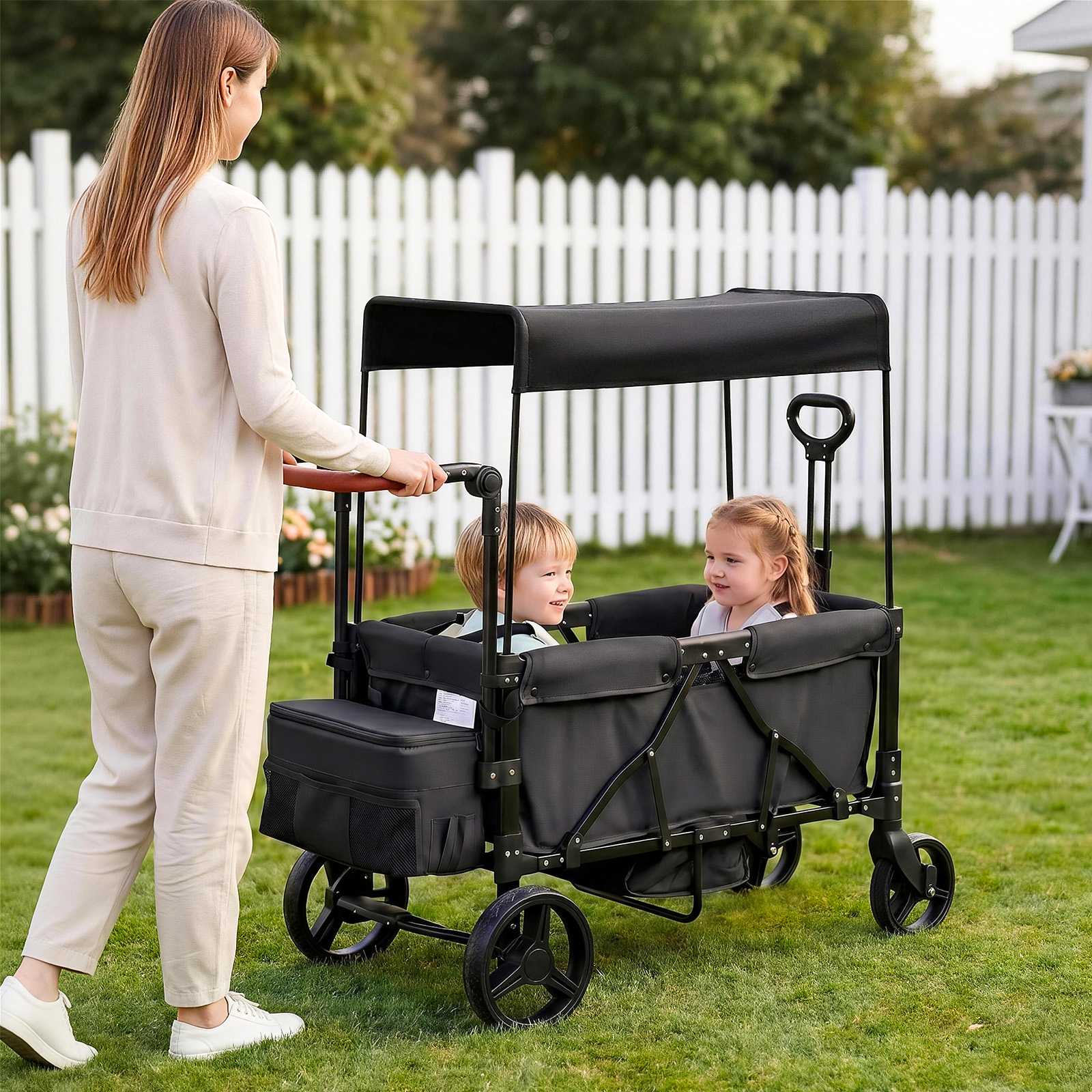 Wagon Stroller for 2 Kids, with Removable Canopy, Adjustable Handlebar