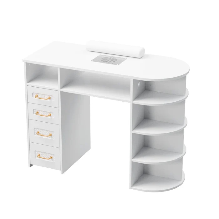 Manicure Desk with Display Storage and Wrist Rest for Nail Technician Home Salon