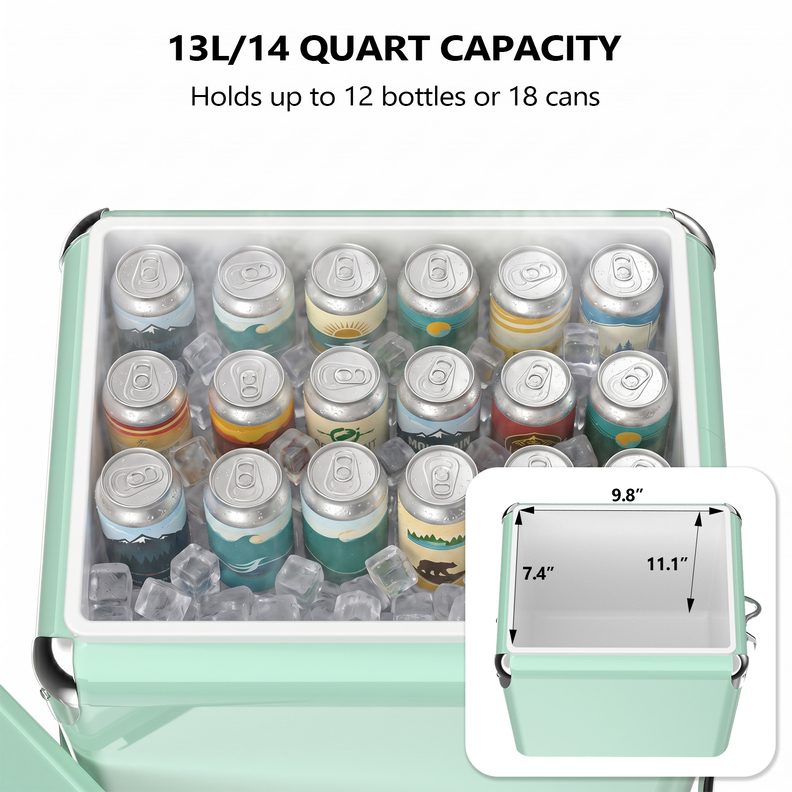 Metal Cooler Ice Chest Box 14QT Vintage Retro Portable for Outdoor BBQ Camping