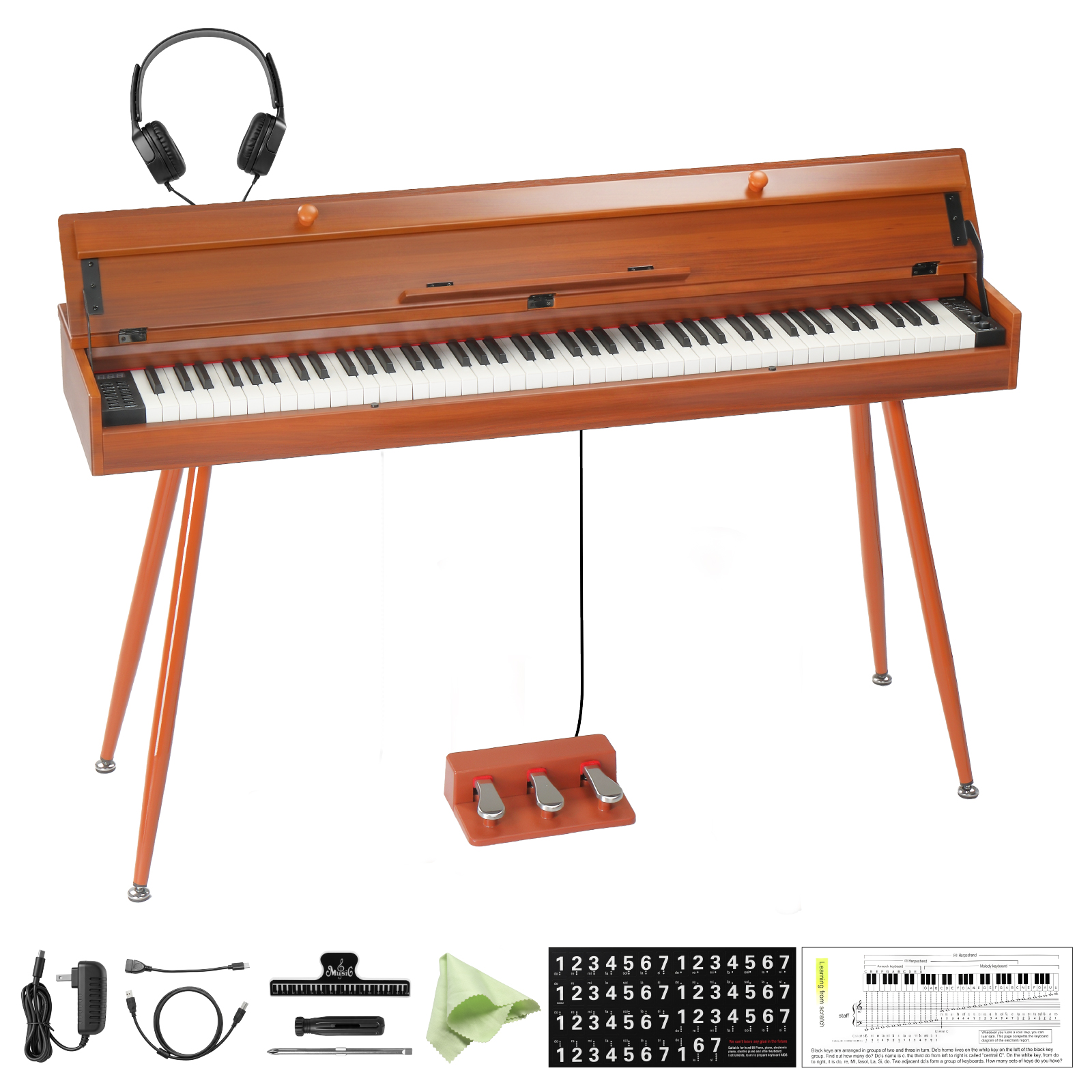88 Keys Digital Piano Electric Piano Wooden Desk Piano for Beginner /W Headphone