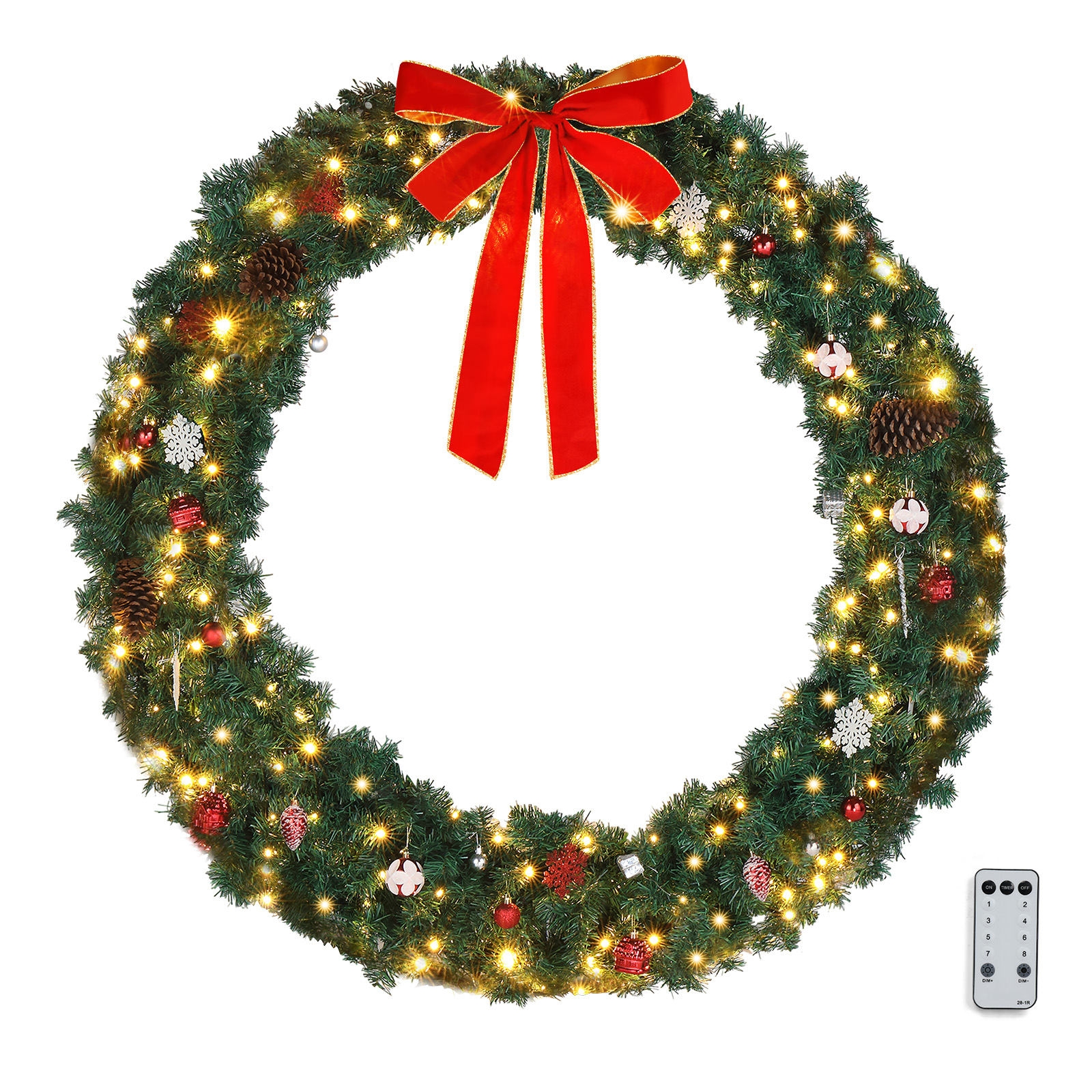 48/60in Christmas Wreath Garland with Lights for Outdoor Front Door Decorations