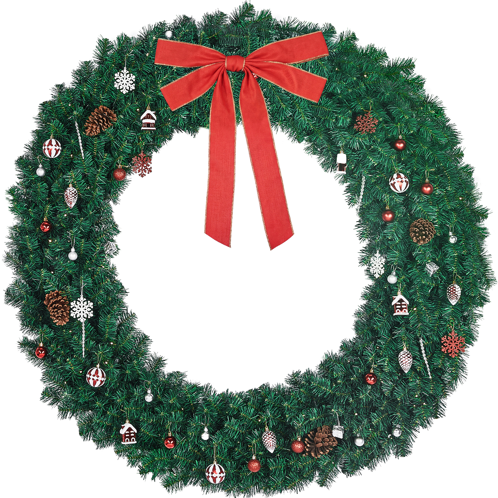 48/60in Christmas Wreath Garland with Lights for Outdoor Front Door Decorations